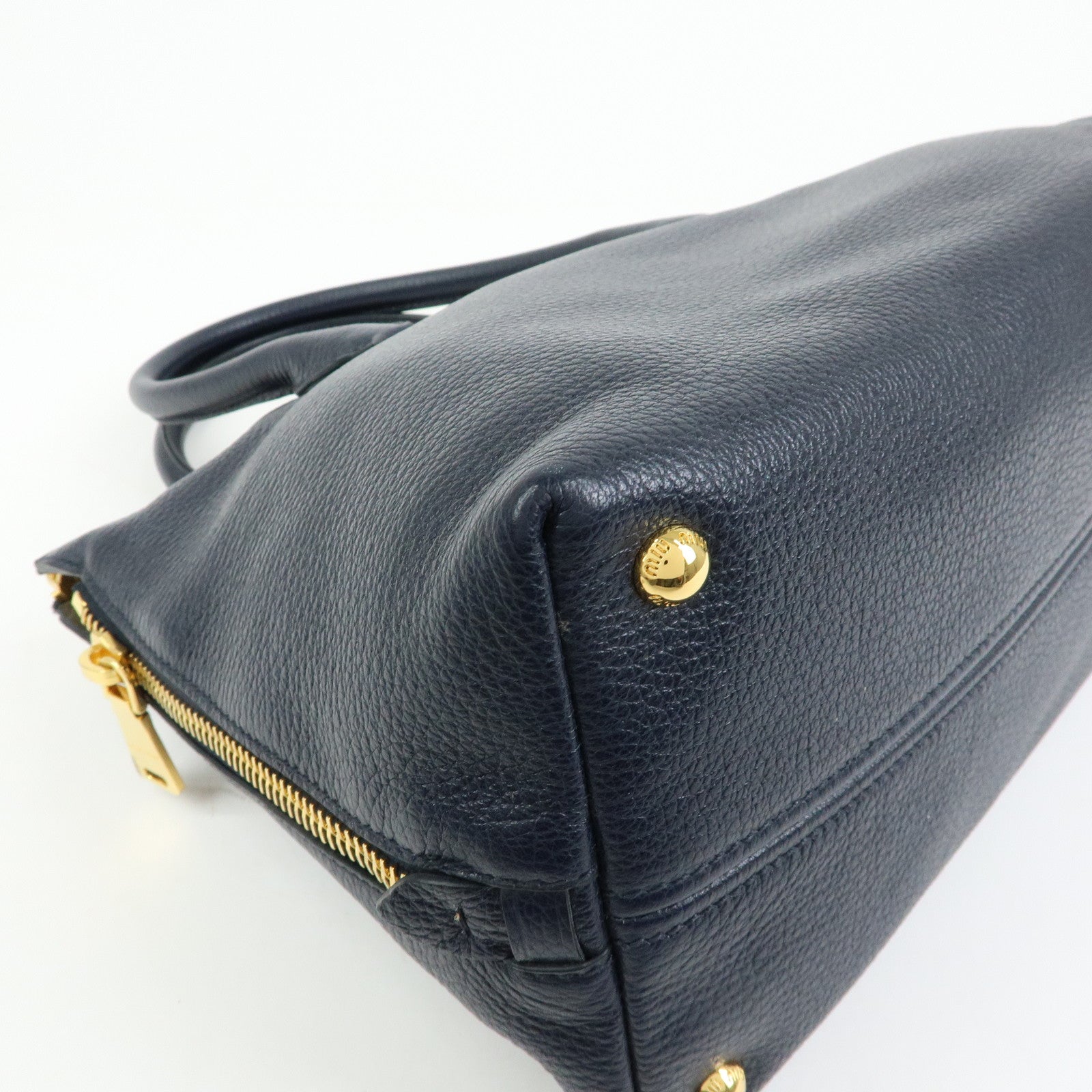 MIU MIU Logo Leather 2WAY Bag Shoulder Bag Hand Bag Navy 5BB016