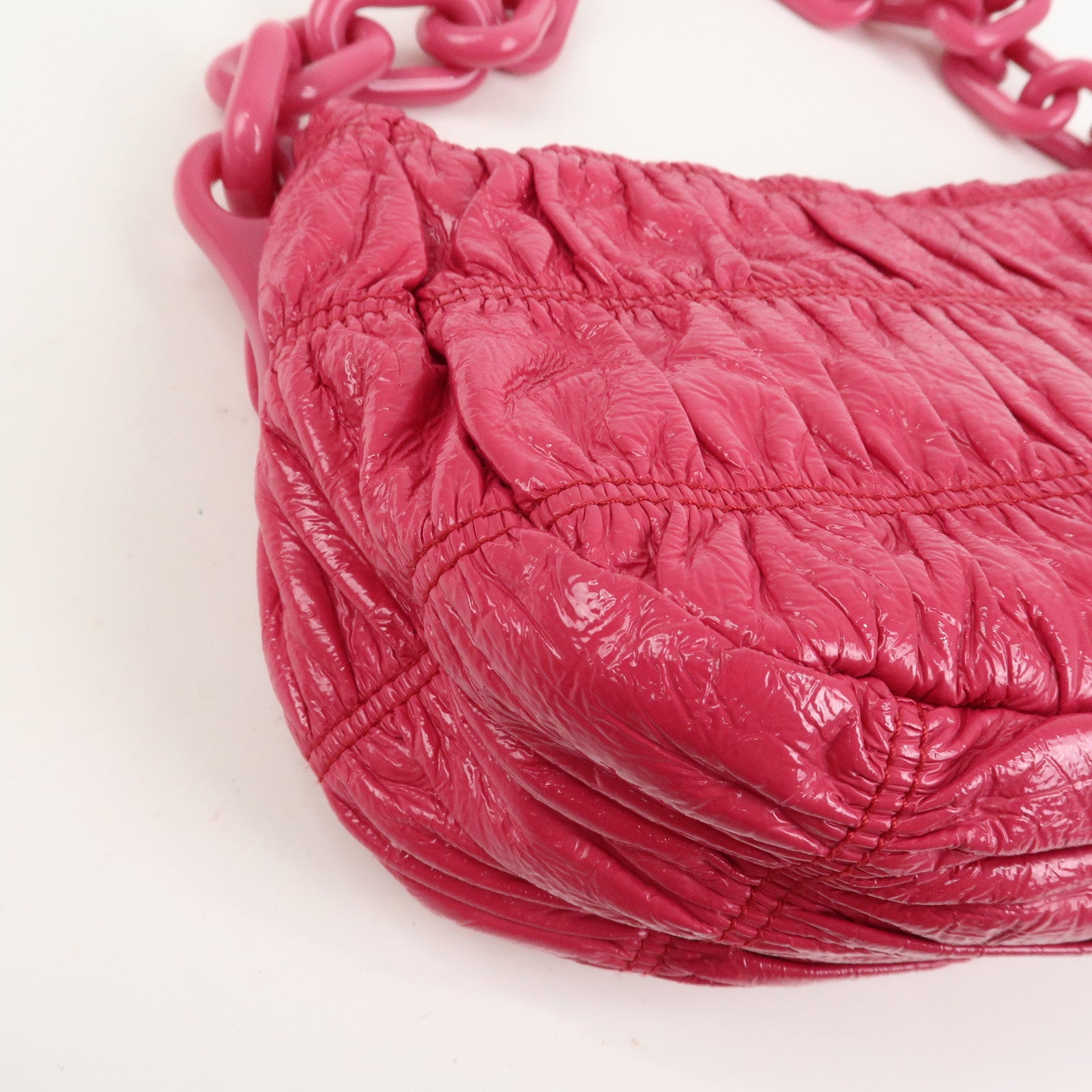 PRADA Logo Patent Leather Chain Shoulder Bag Hand Bag Pink BR4075