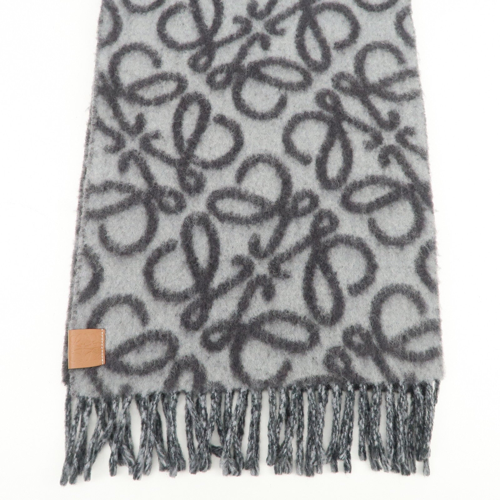 LOEWE Anagram Alpaca Wool Nylon Scarf Shawl Gray