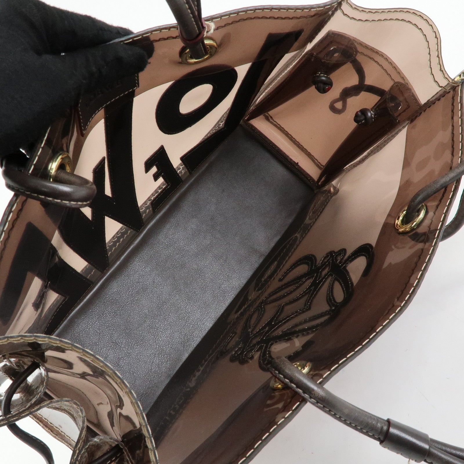 LOEWE Anagram Vinyl Leather Tote Bag Shoulder Bag Brown