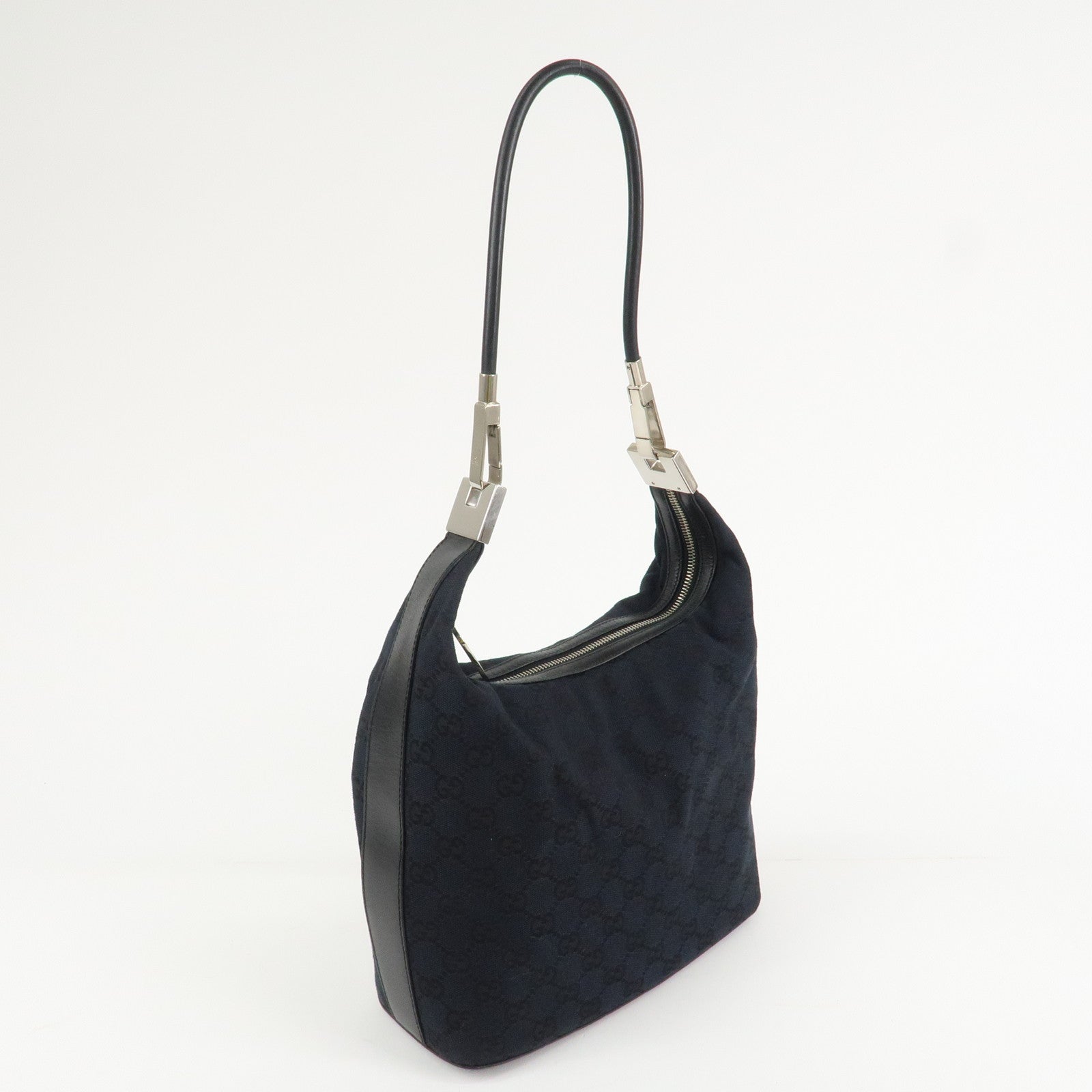 GUCCI GG Canvas Leather Shoulder Bag Black 001.3814 Used