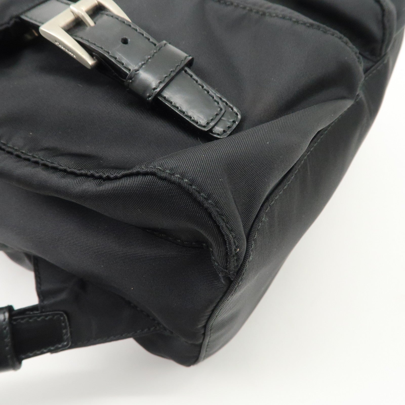 PRADA Triangle Logo Leather Nylon Backpack Black B6677 Used