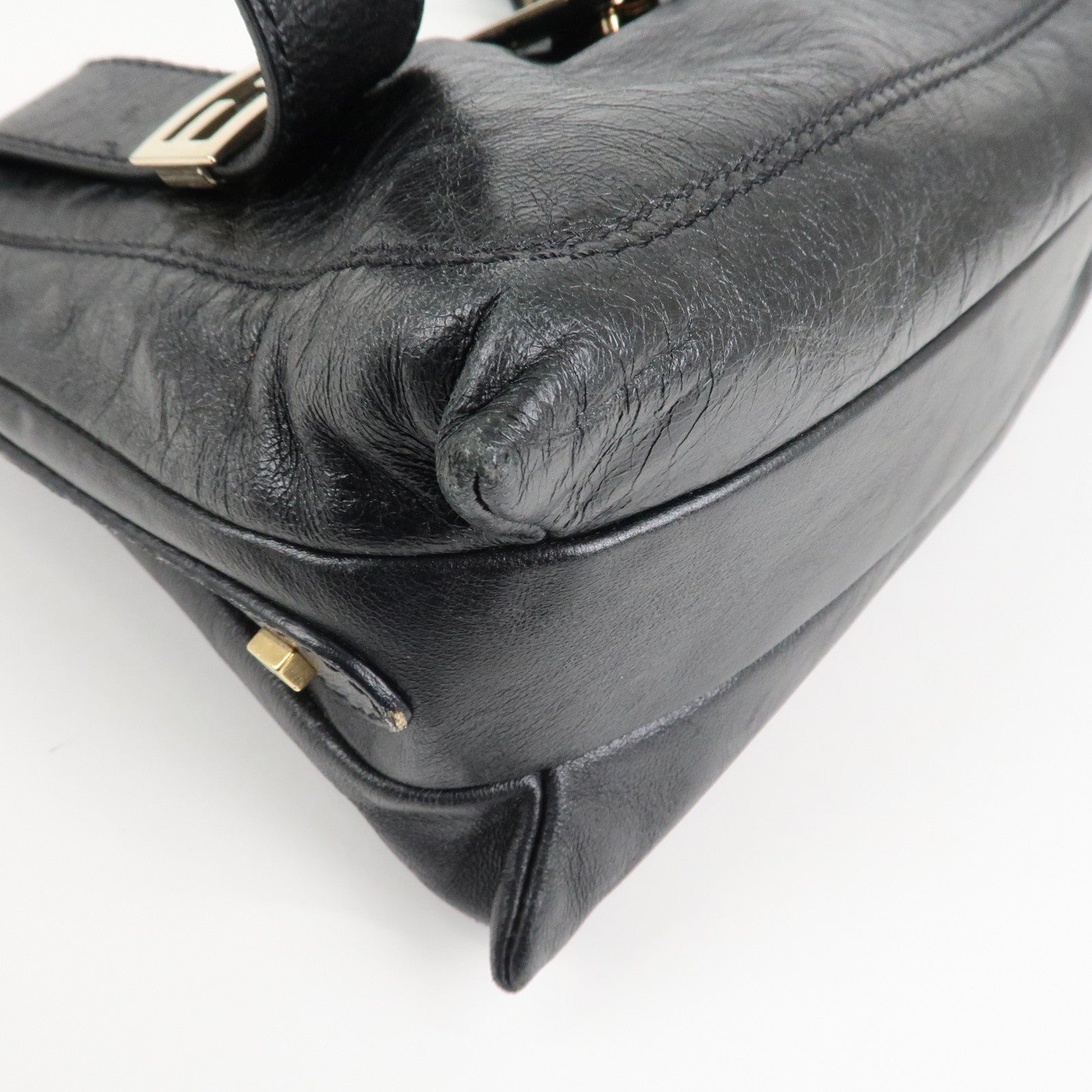 FENDI Leather Shoulder Bag Hand Bag Black 8BR522 Used