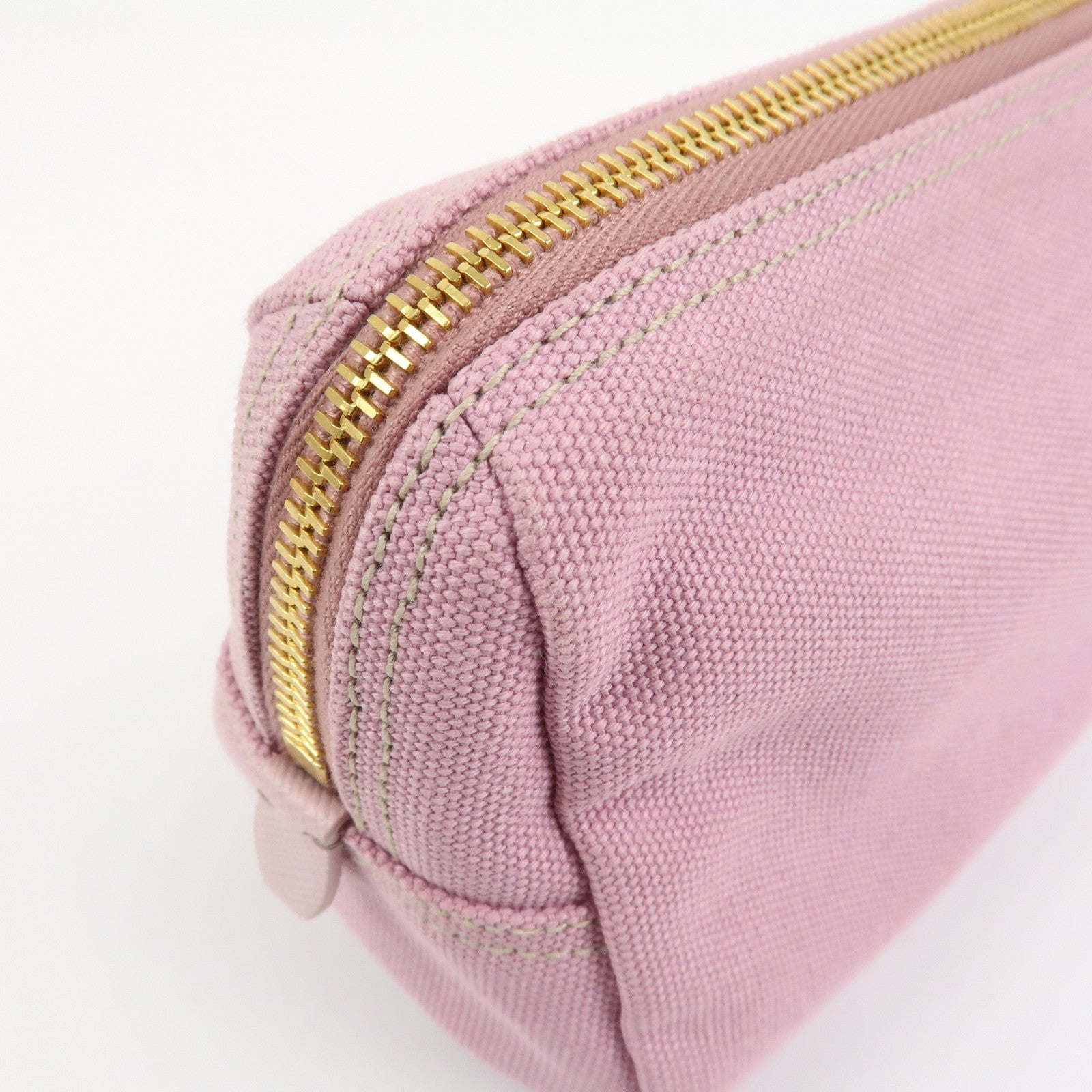 PRADA Logo Canapa Canvas Cosmetic Pouch Makeup Bag Pink 1NA693