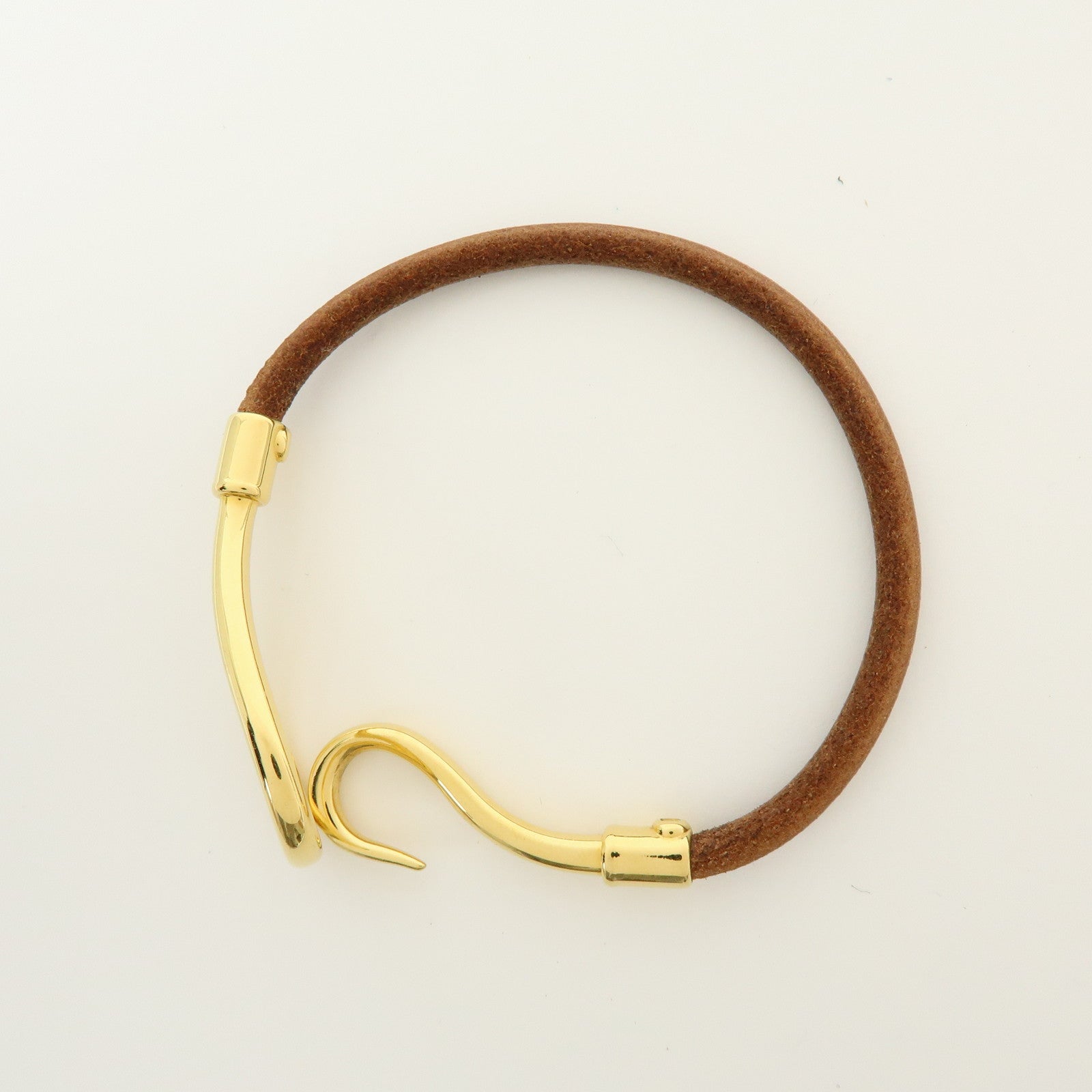 HERMES Jumbo Choker Leather Bracelet Brown Gold