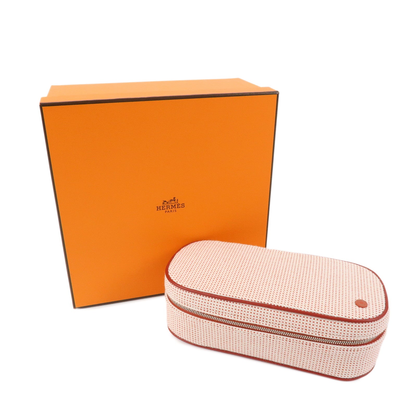 HERMES Escales Toilette H Cotton 100% Leather Pouch Cosmetics Pouch