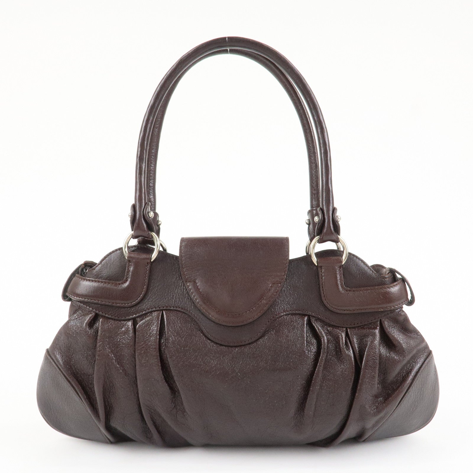 Ferragamo Ganchini Leather Shoulder Bag Hand Bag Dark Brown Used