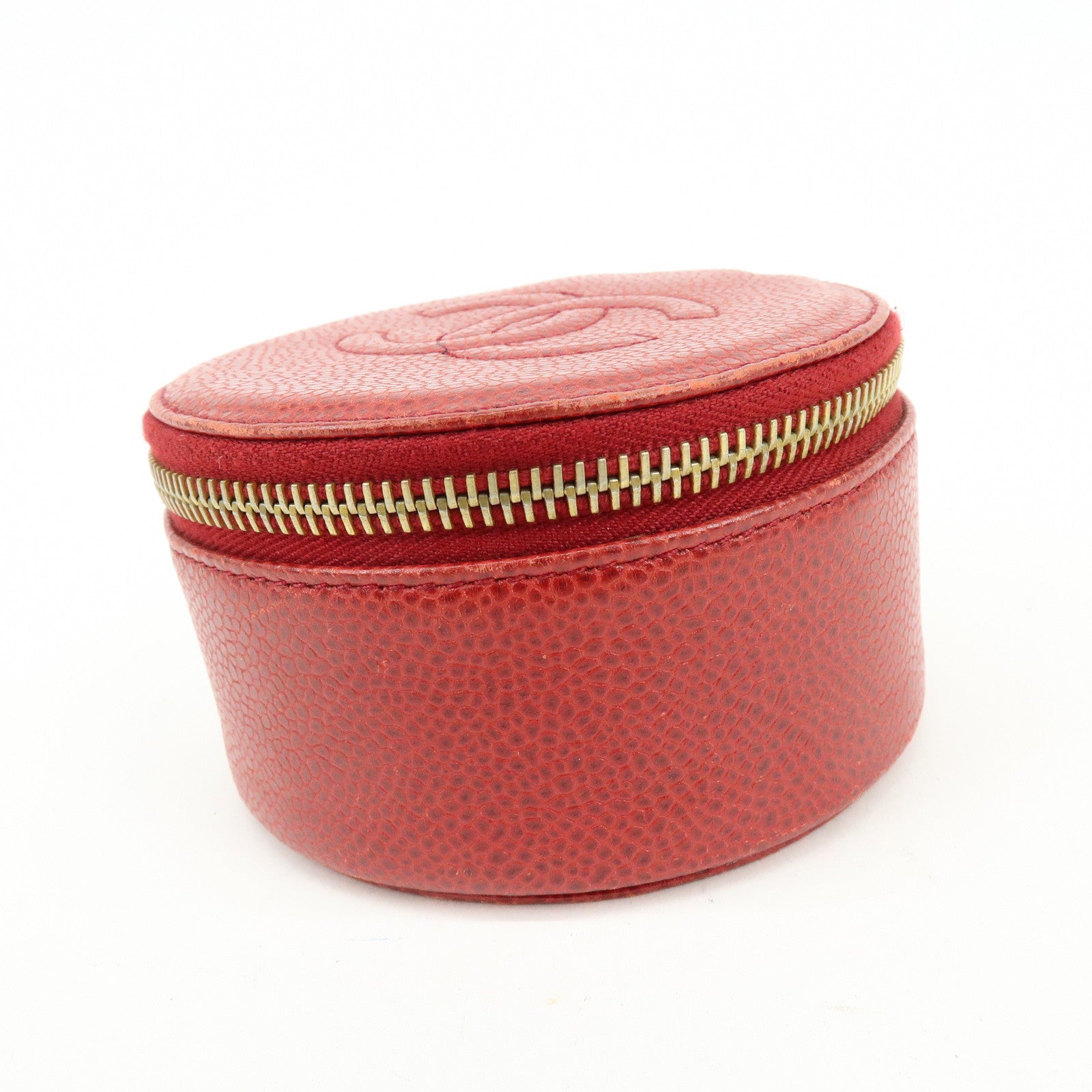 CHANEL COCO Mark Caviarskin Cosmetic Pouch Jewelry Case Red