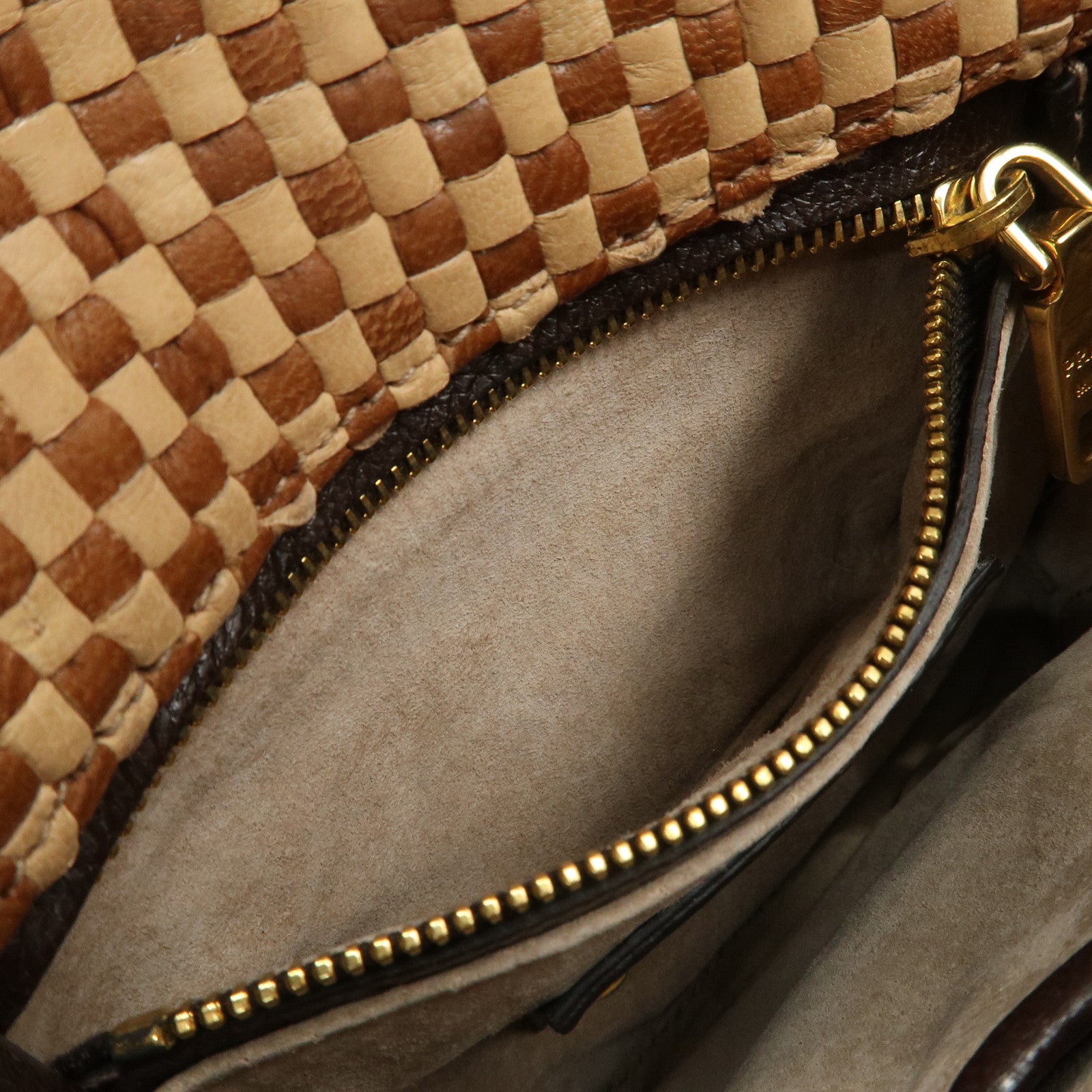 PRADA Madras Leather Shoulder bag Beige Brown BT781V Used