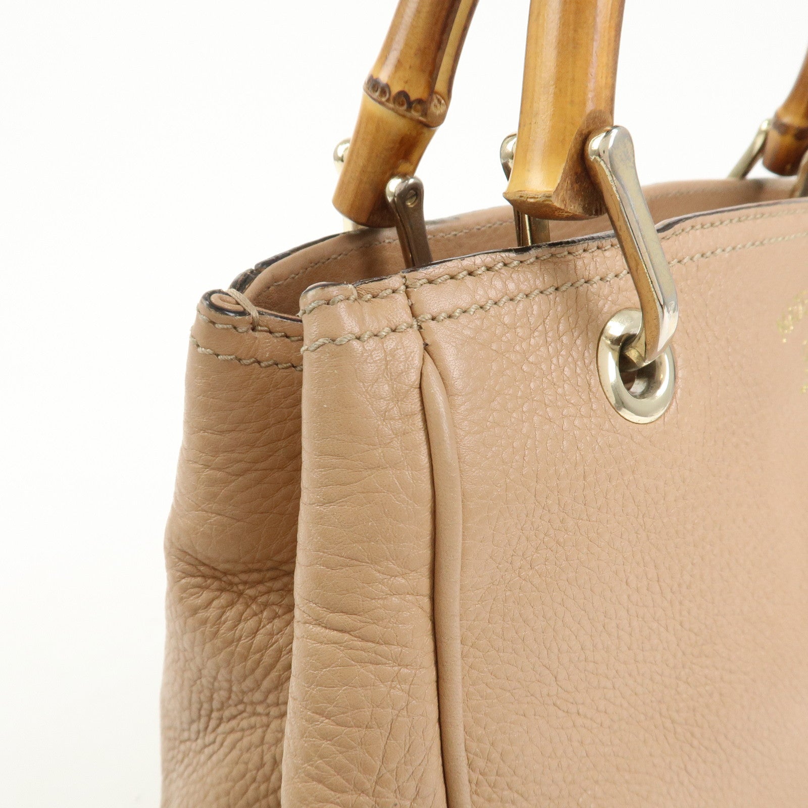 GUCCI Bamboo Leather 2 Way Bag Hand Shoulder Bag Pink Beige 336032