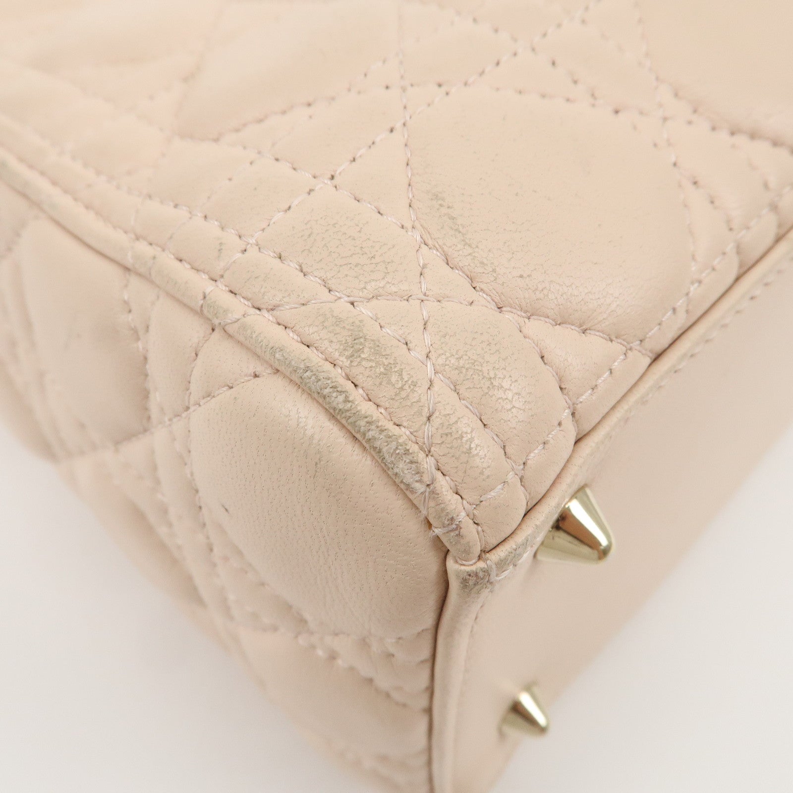 Christian Dior Cannage Leather 2Way Bag Shoulder Bag Pink Beige Used