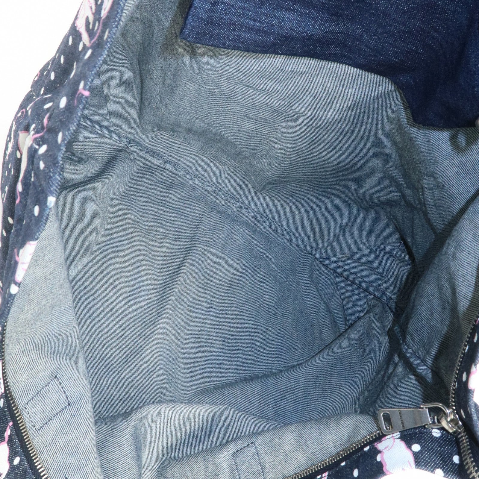 MIU MIU Cats & Dots Print Denim 2Way Tote Bag Blue