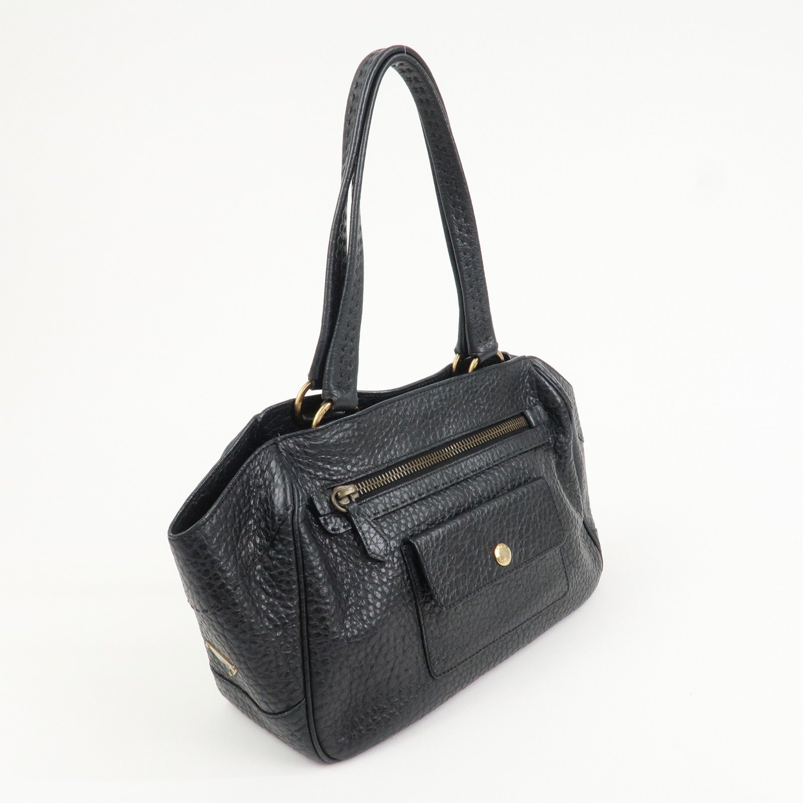 PRADA Triangle Logo Leather Shoulder Bag Hand Bag Black BR1976