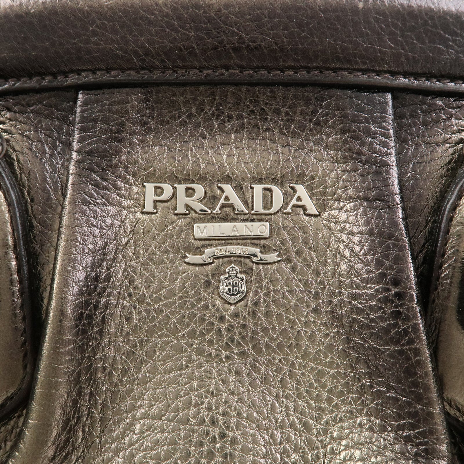 PRADA Logo Leather Shoulder Bag Boston Bag Metallic Gold