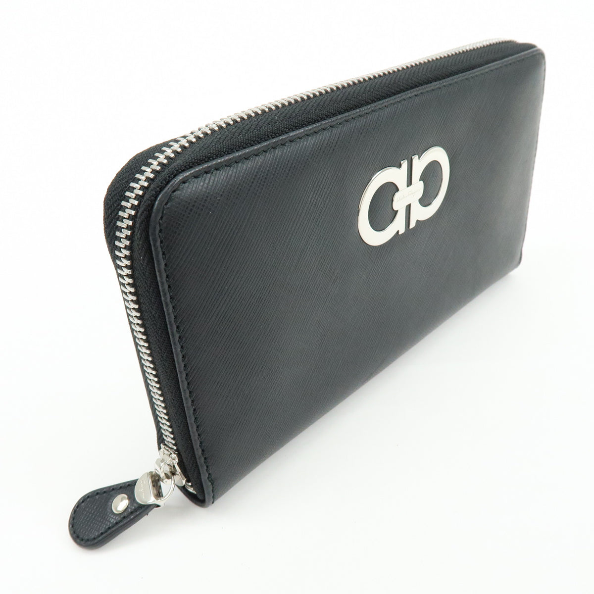 Ferragamo Ganchini Leather Long Wallet Black