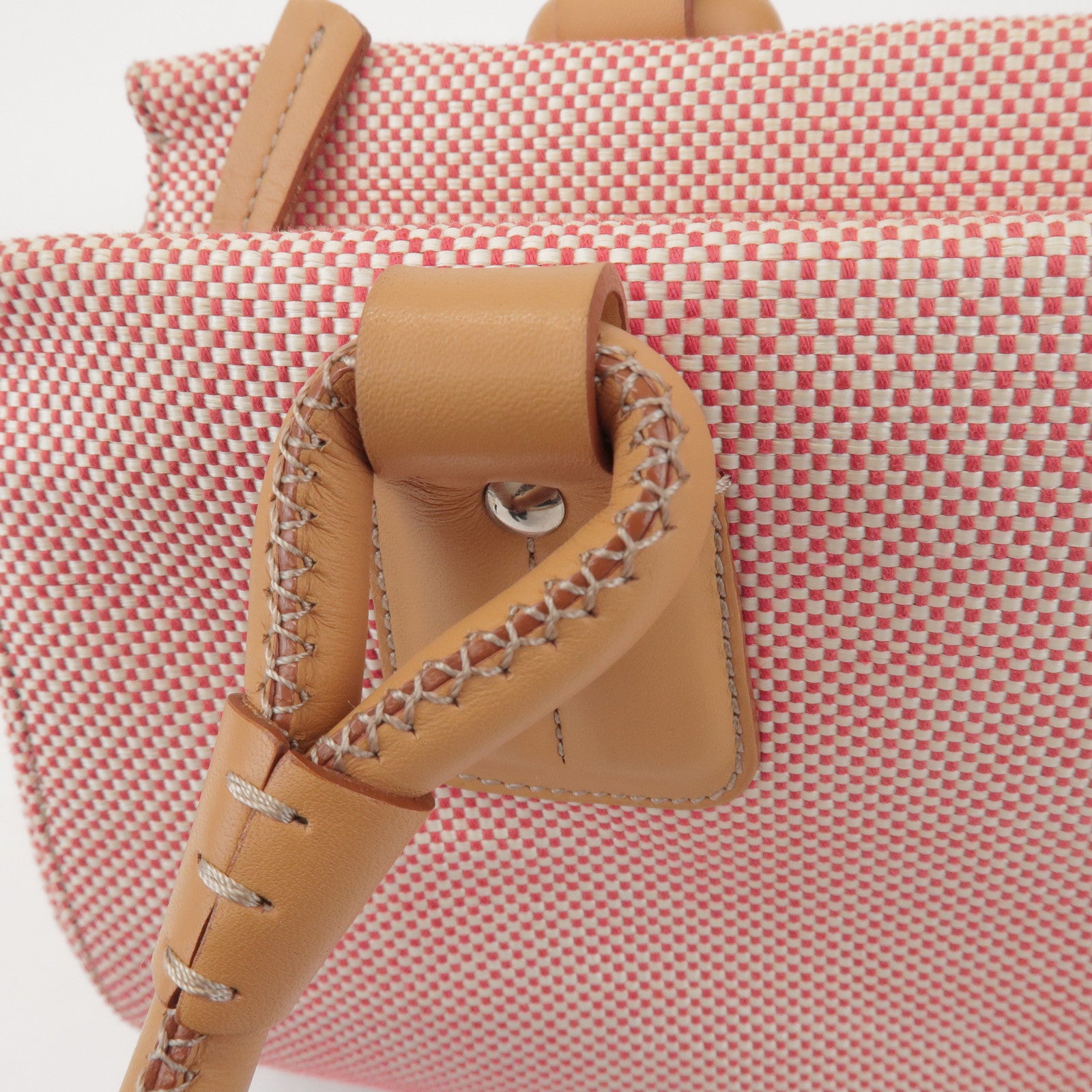 BURBERRY Canvas Leather Shoulder Bag Hand Bag Red Light Brown