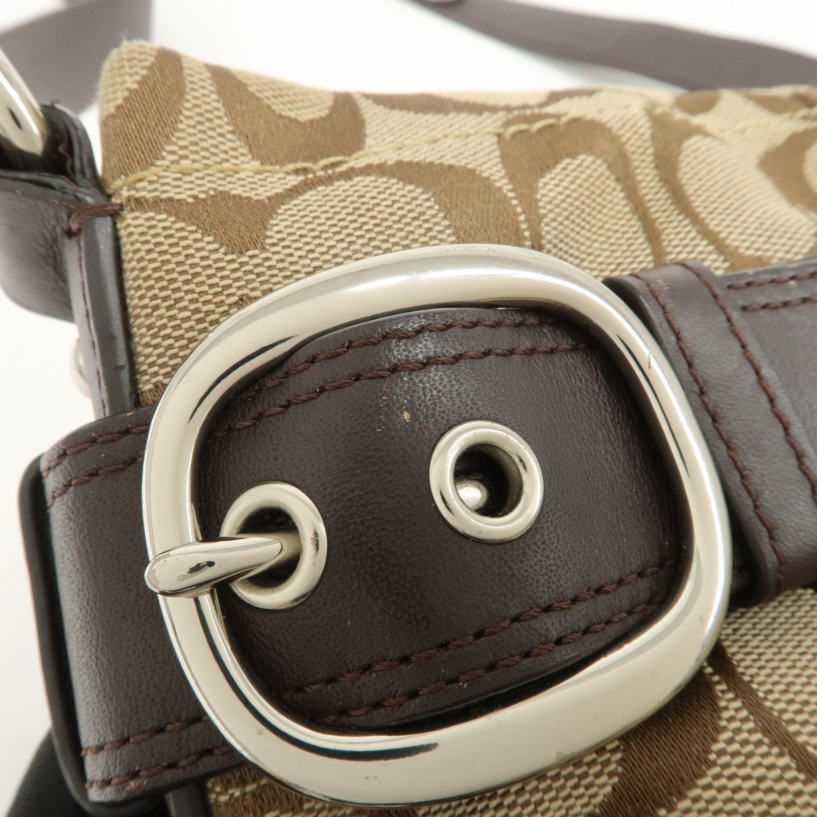 COACH Signature Canvas Leather Shoulder Bag Crossbody Bag Beige