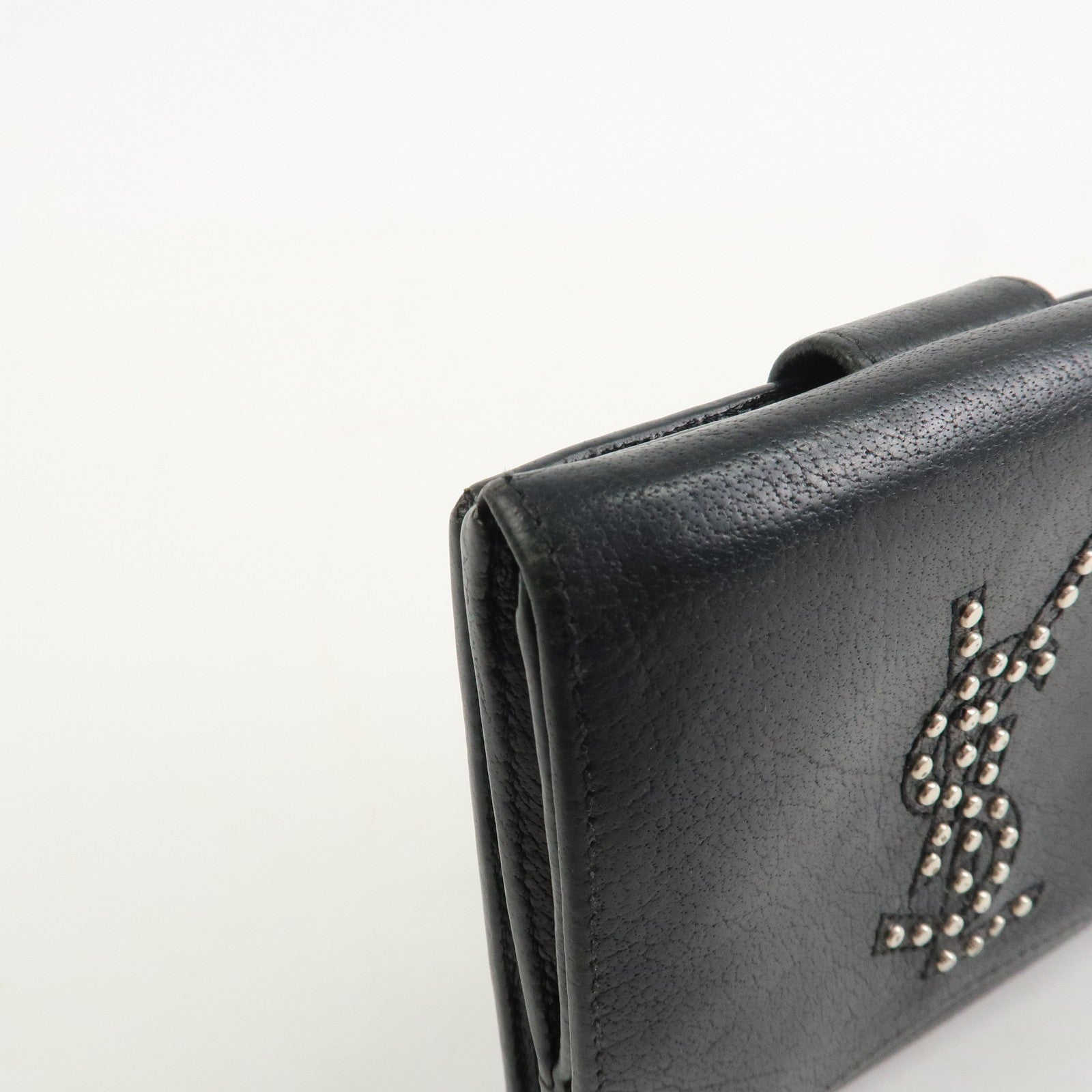 SAINT LAURENT Studs Leather Bi-fold Compact Wallet Black Used