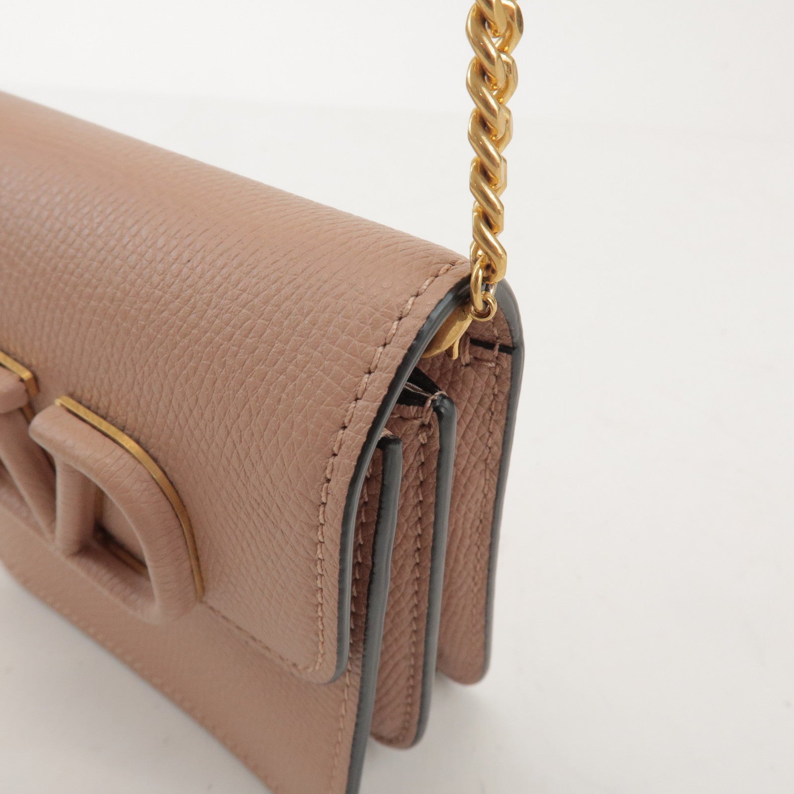 VALENTINO V Sling Leather Shoulder Bag Crossbody Bag Pink Beige