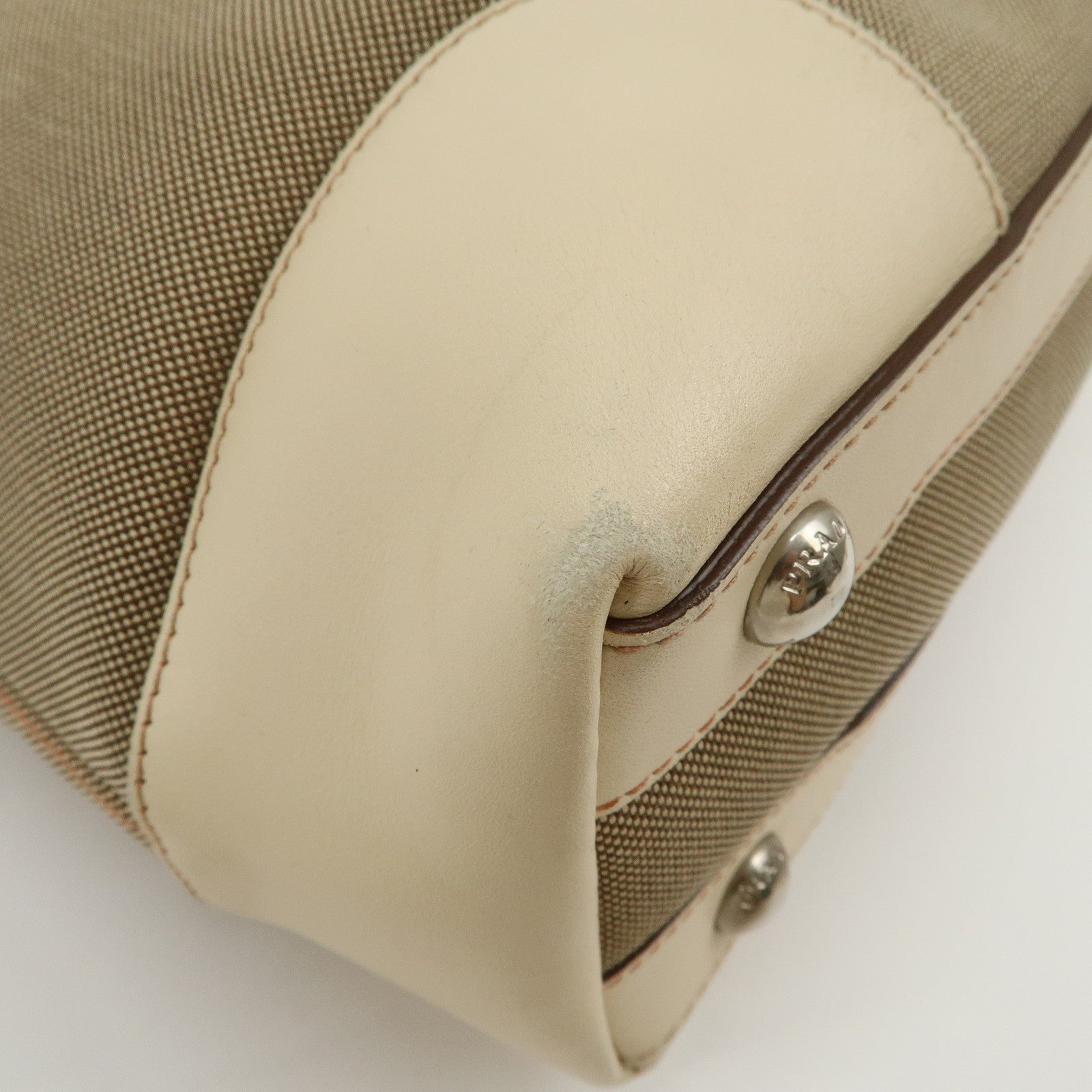 PRADA Logo Jacquard Leather 2Way Shoulder Bag Tote Bag Beige BR3414