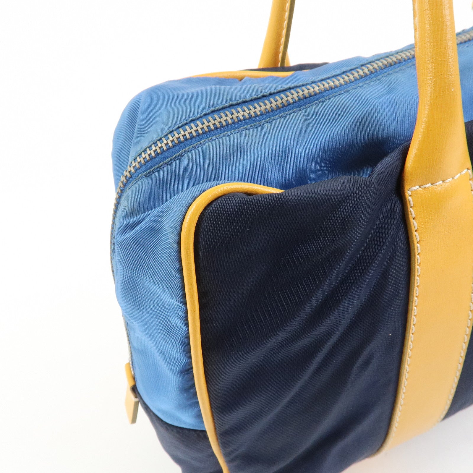 PRADA Triangle Logo Nylon Leather Shoulder Bag Hand Bag Navy Yellow