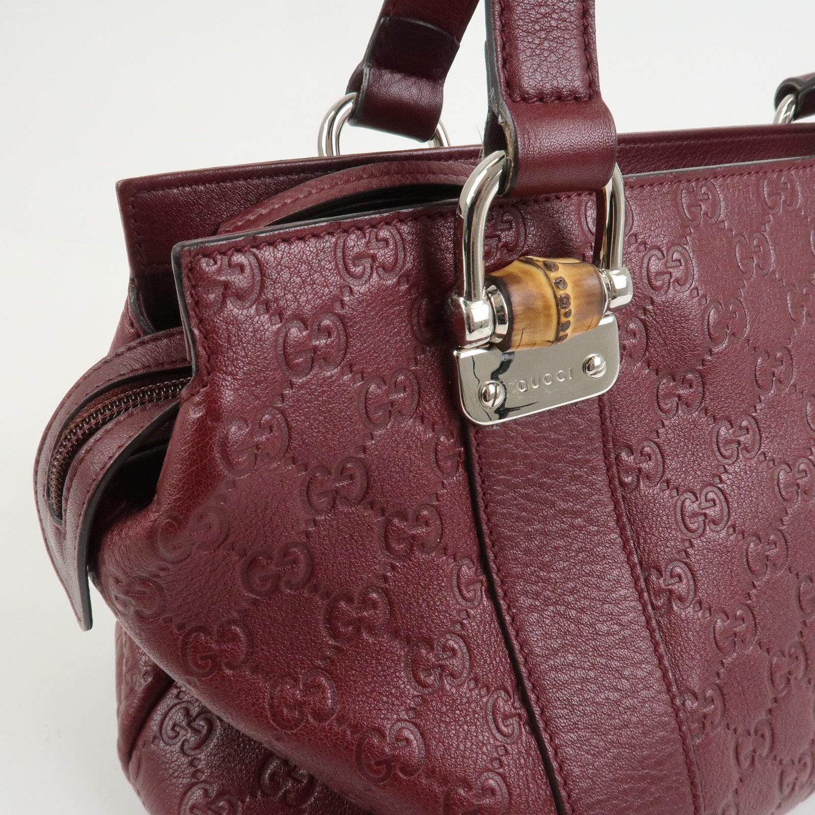 GUCCI Bamboo Guccissima Leather 2Way Bag Hand Bag Wine Red 355772