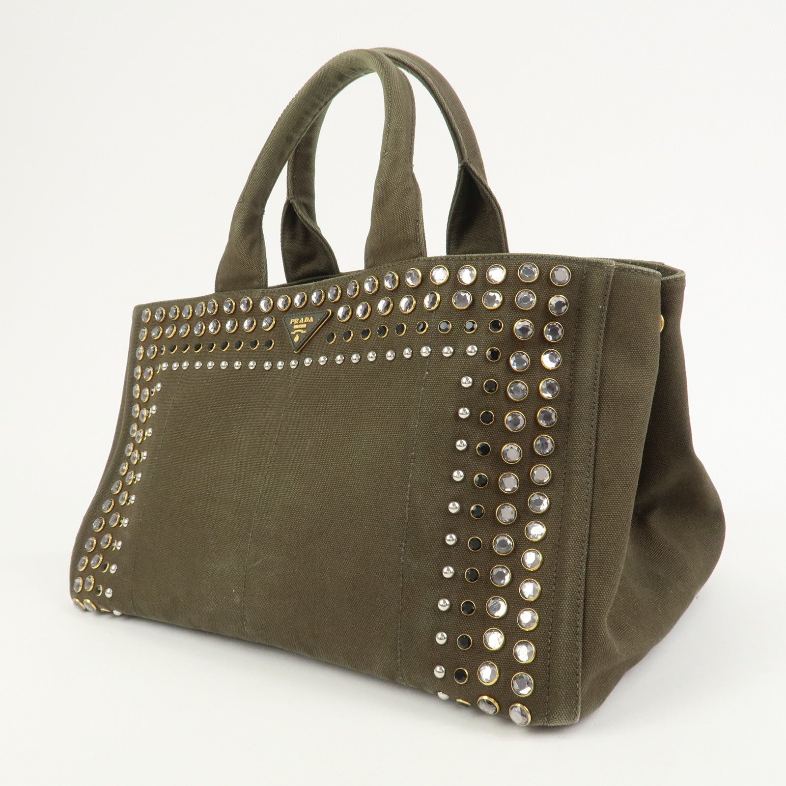 PRADA Triangle Logo Canapa Large Tote Hand Bag Bijou Khaki BN1872