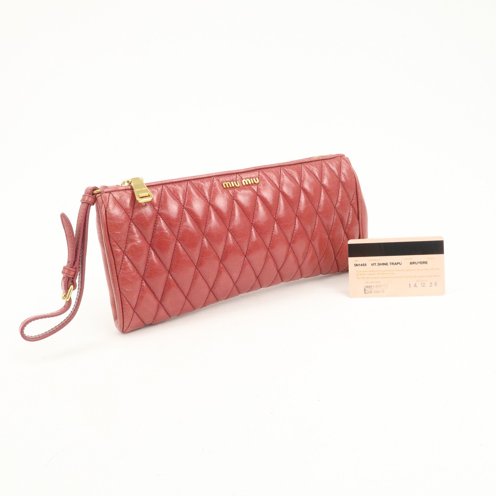 MIU MIU Matelasse Leather MI Clutch Bag Pink 5N1455