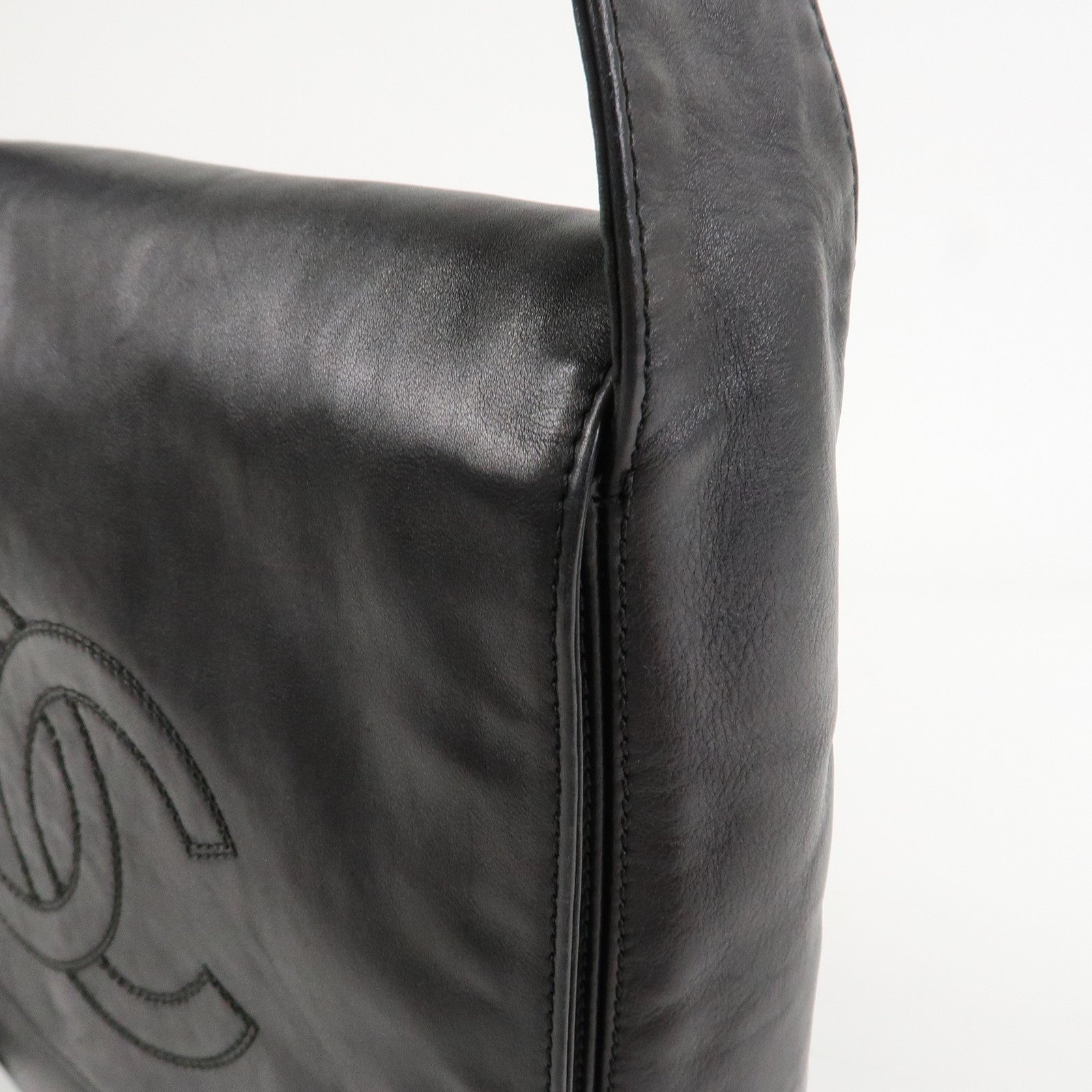 CHANEL COCO Mark Lamb Skin Shoulder Bag Hand Bag Tassel Black