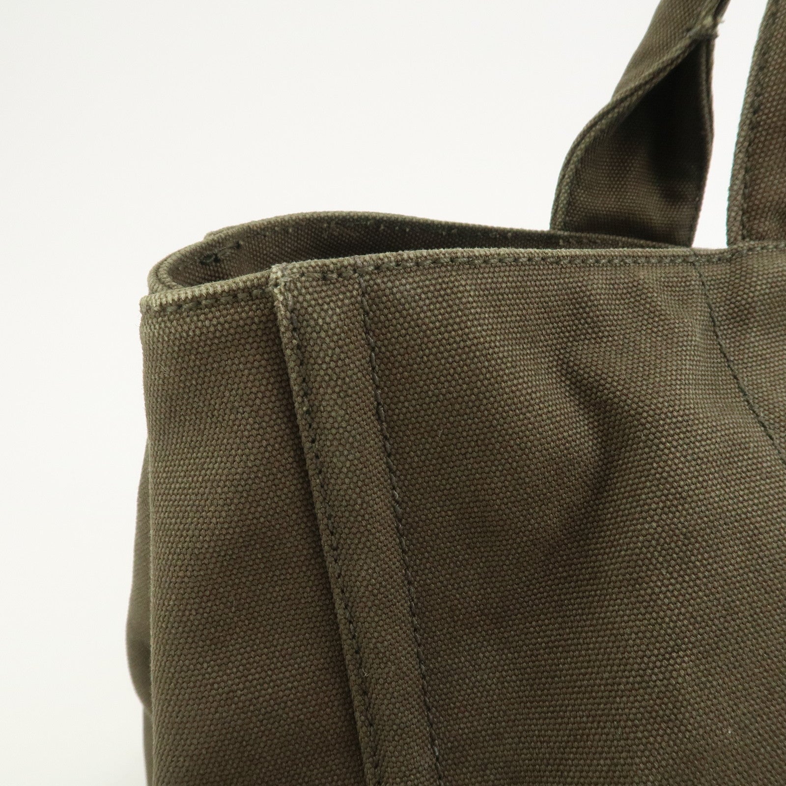 PRADA Triangle Logo Canapa Large Tote Hand Bag Bijou Khaki BN1872