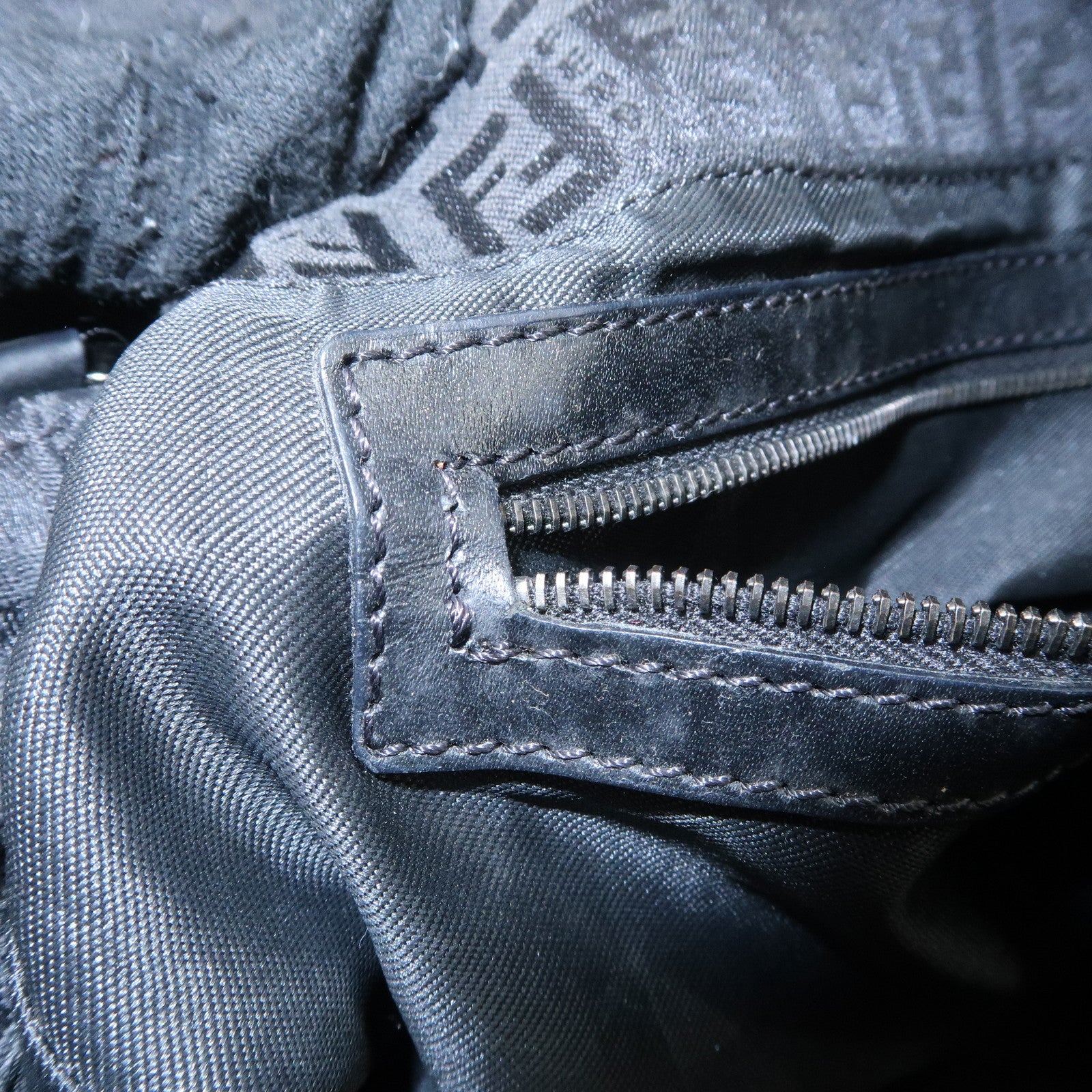 FENDI Mamma Baguette Zucchino Leather Canvas Shoulder Bag Black 8BR001 Used