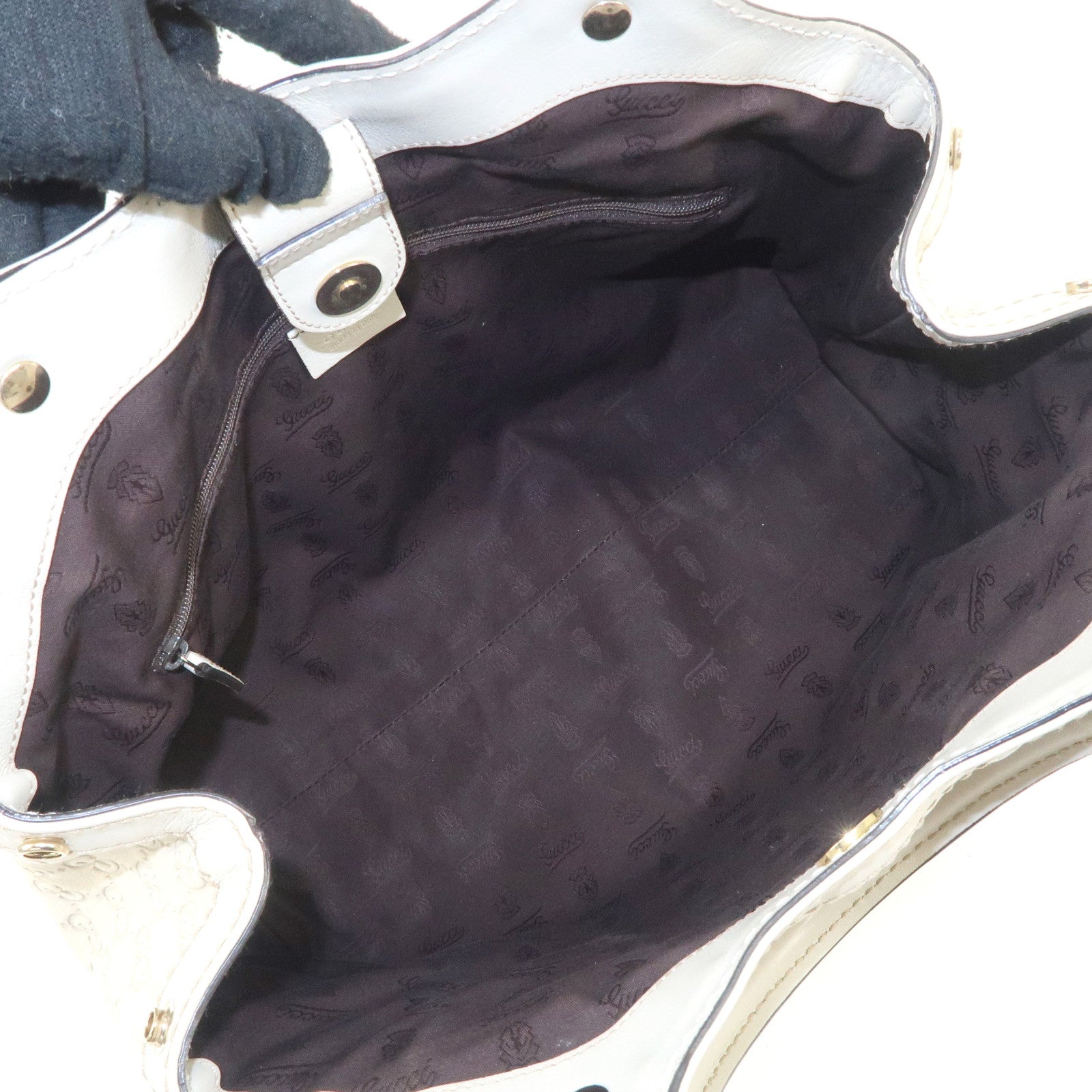 GUCCI Sukey Guccissima Leather Tote Bag Hand Bag Ivory 211944 Used