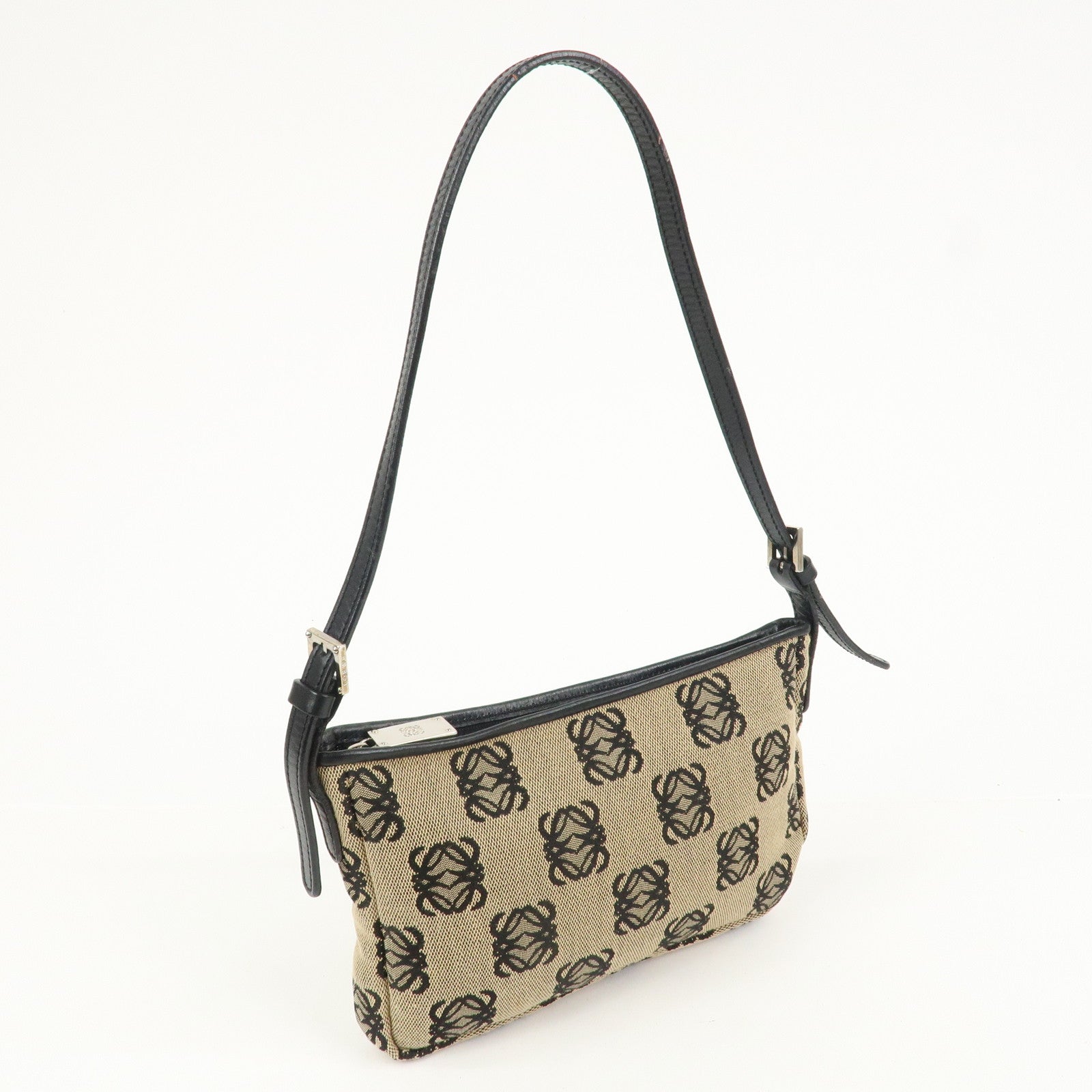 LOEWE Anagram Canvas Leather Accessory Pouch Shoulder Bag Beige