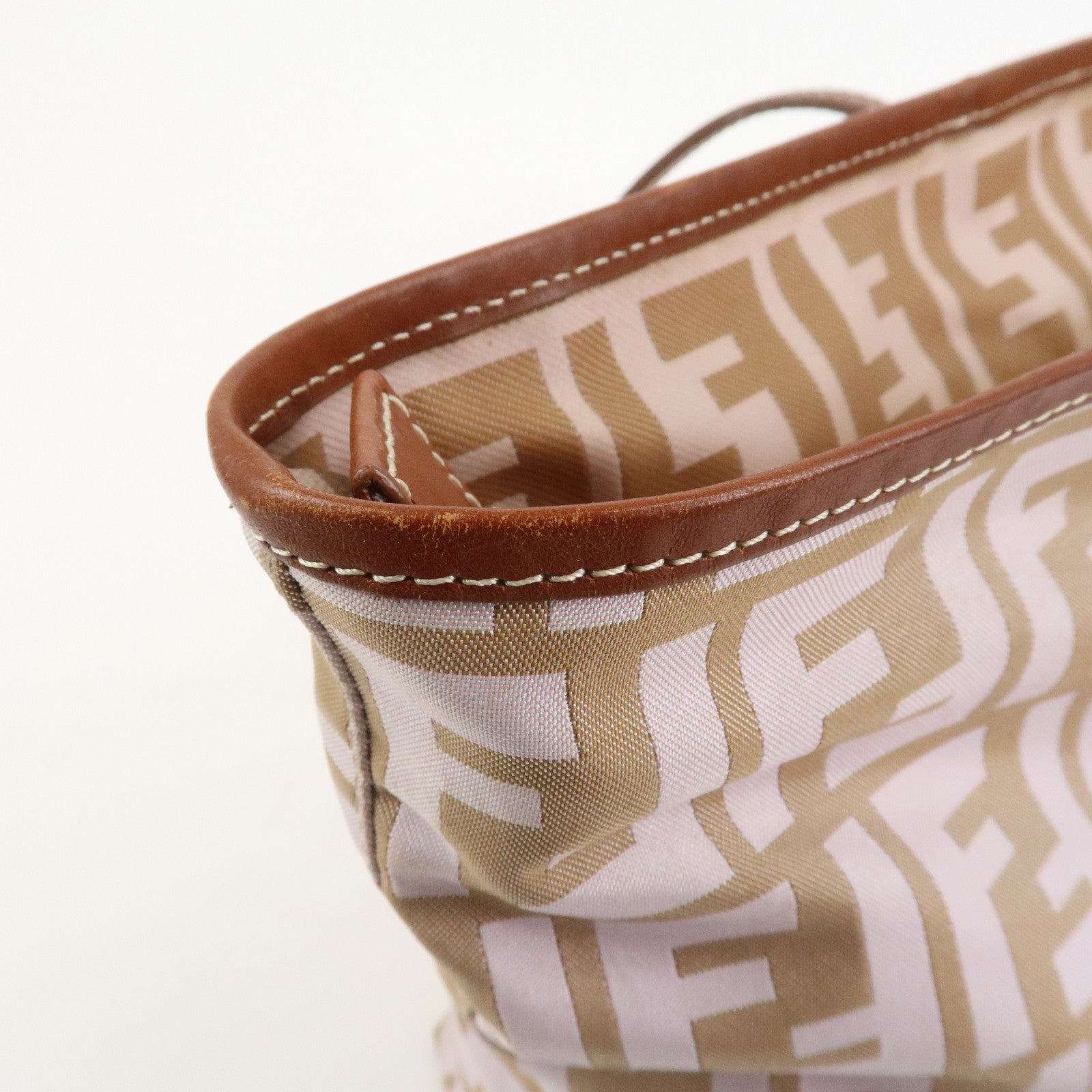 FENDI Zucca Nylon Leather Tote Bag Shoulder Bag Brown Pink 8BH185