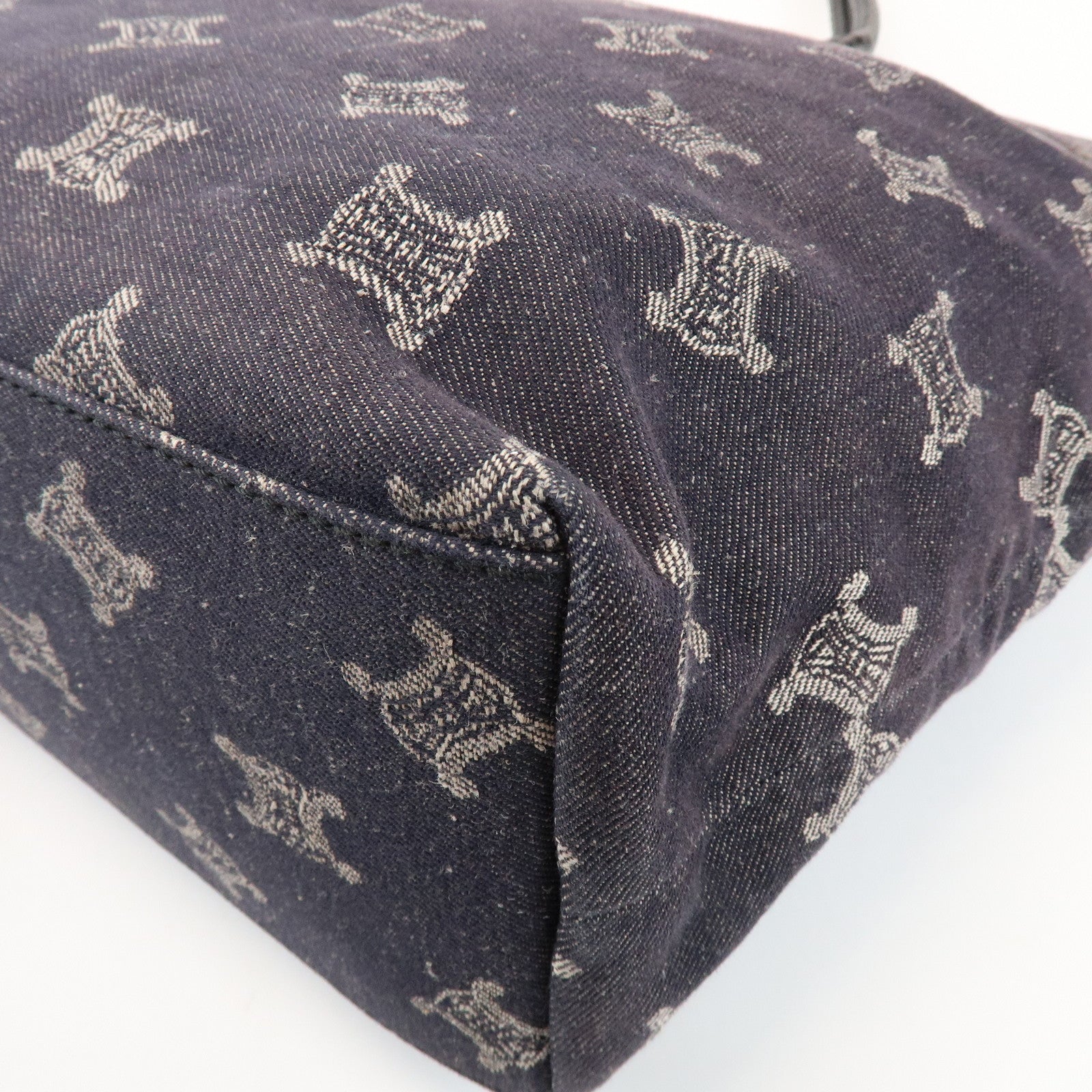 CELINE Macadam Logo Canvas Leather Shoulder Bag Hand Bag Navy