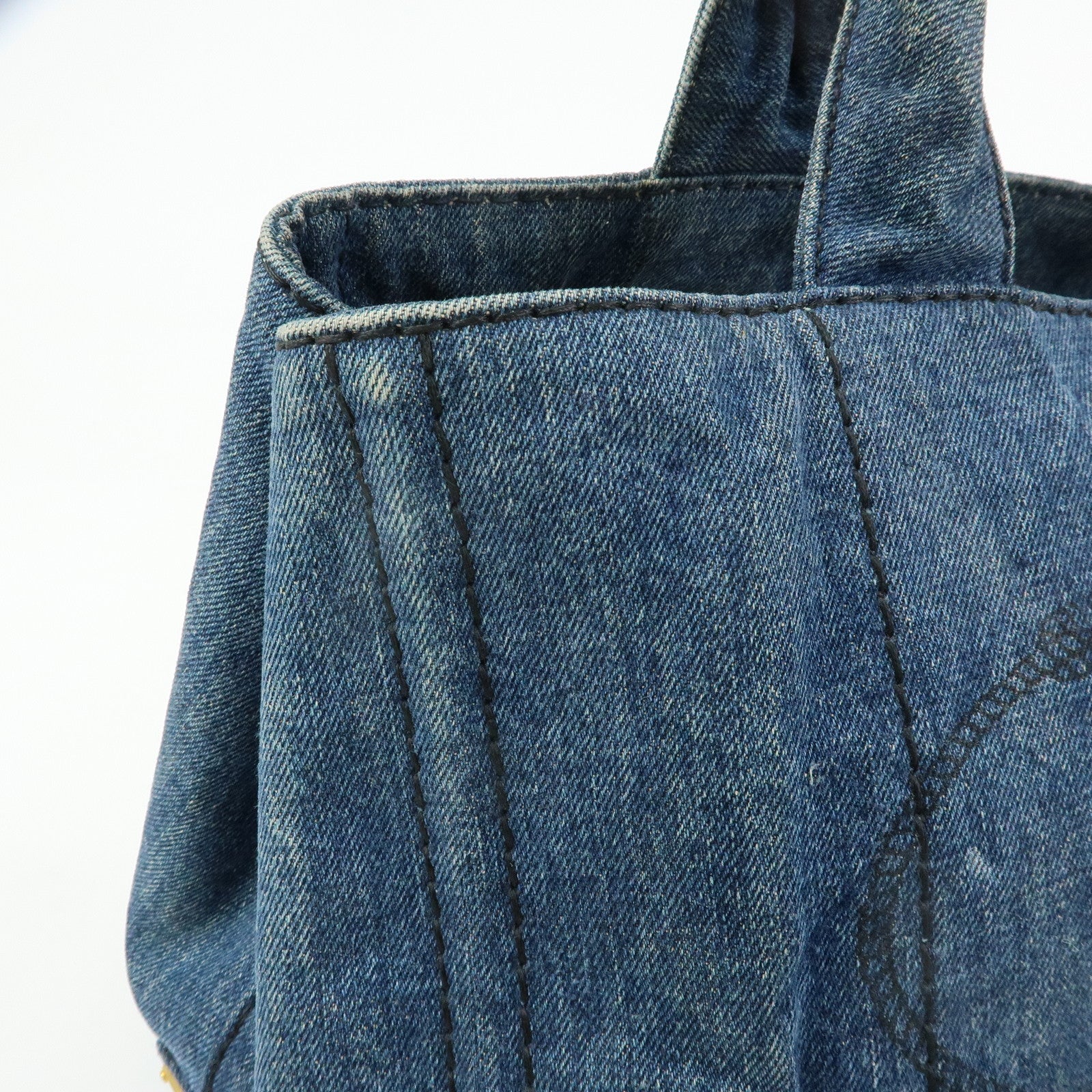 PRADA Logo Canapa Canvas Denim Tote Bag Hand Bag B1877B