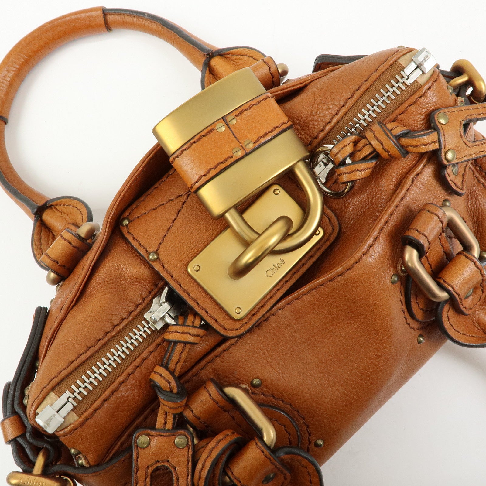 Chloe Paddington Leather Mini Hand Bag Boston Bag Brown