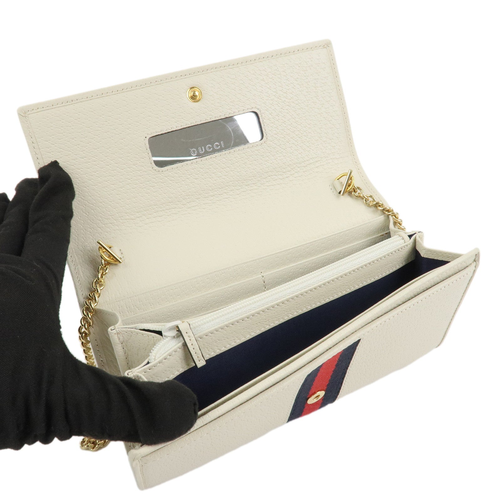 GUCCI GG Marmont Sherry Leather Chain Wallet WOC Ivory 546592
