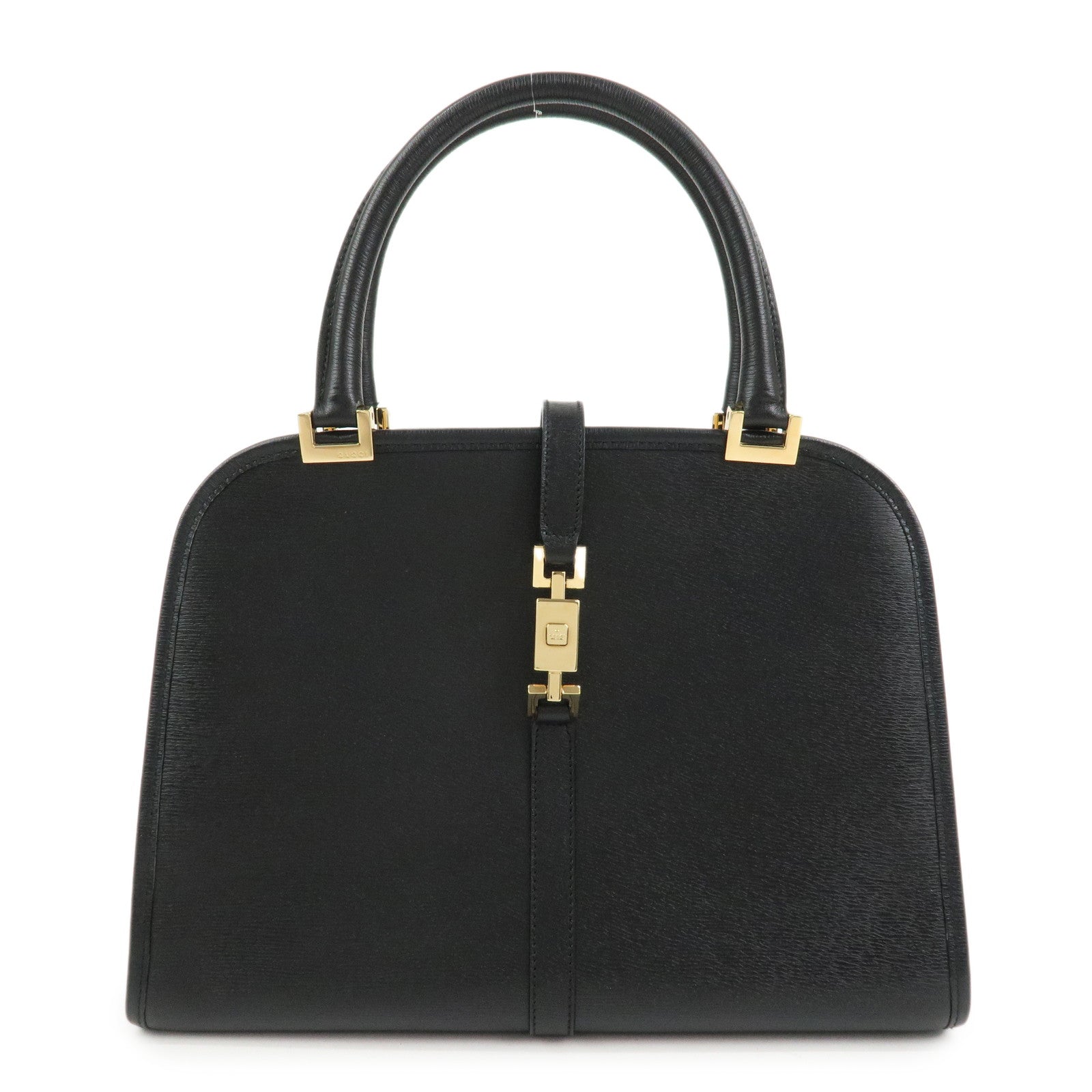 GUCCI Jackie Leather Hand Bag Tote Bag Black Gold 002.1071