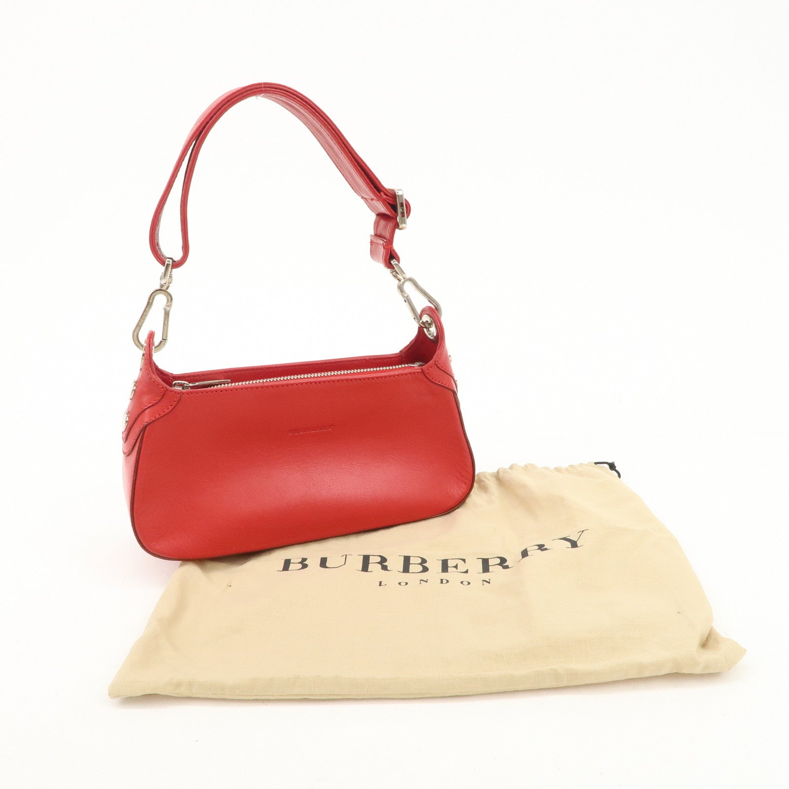 BURBERRY Logo Leather Shoulder Bag Mini Hand Bag Red Used