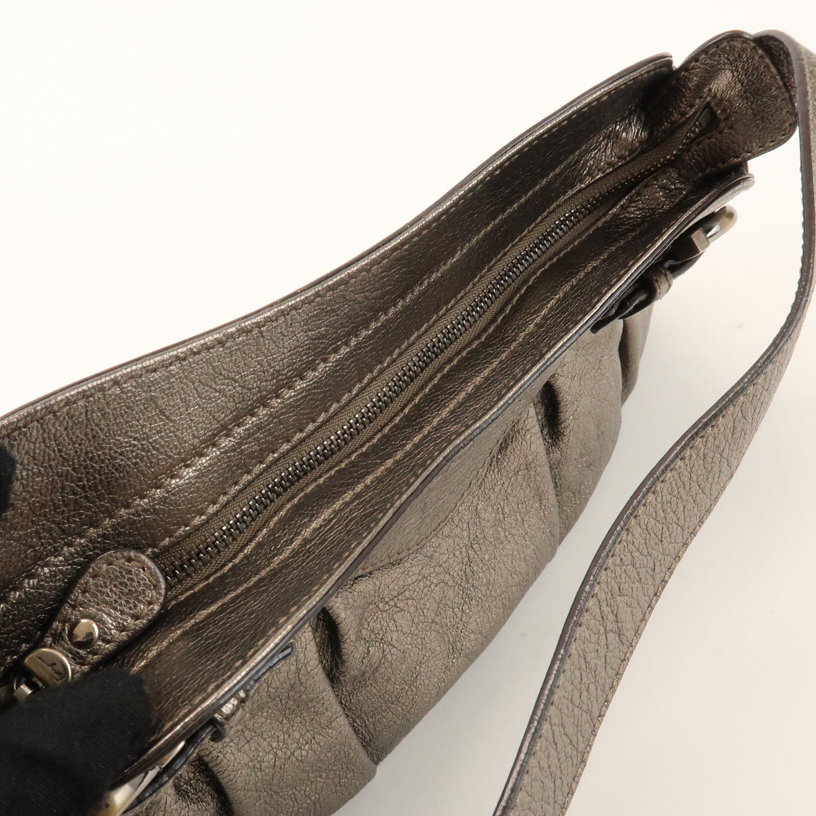 Ferragamo Gancini Leather Shoulder Bag Hand Bag Bronze