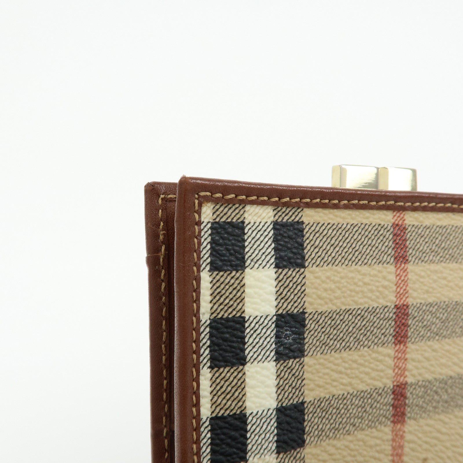 BURBERRY Nova Plaid PVC Coated Canvas Leather Compact Wallet Beige