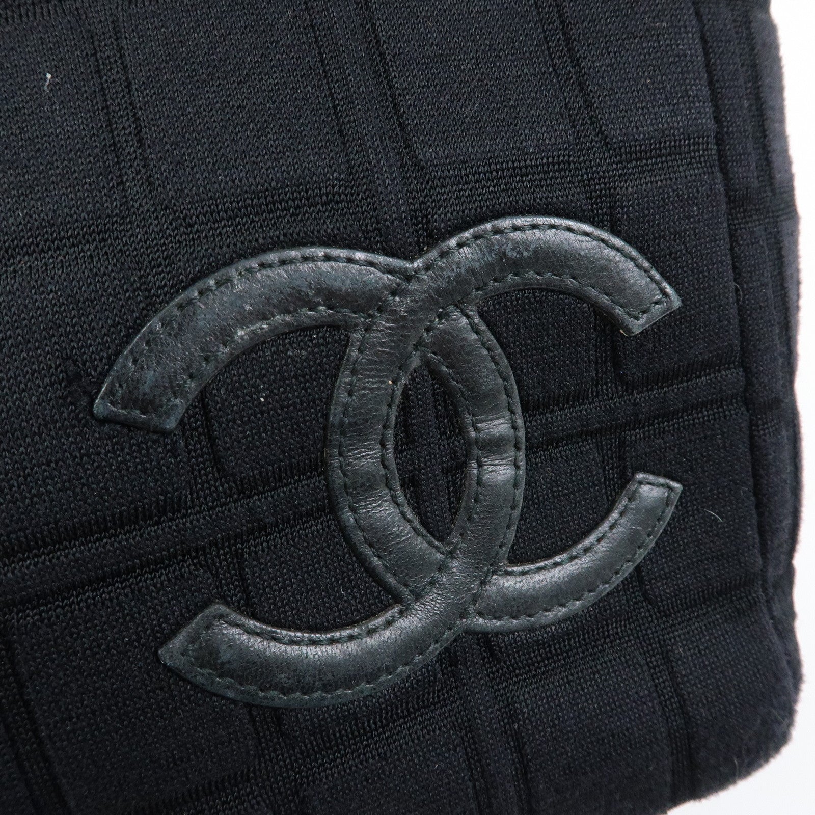 CHANEL COCO Mark Canvas Leather Chain Strap Tote Bag Black