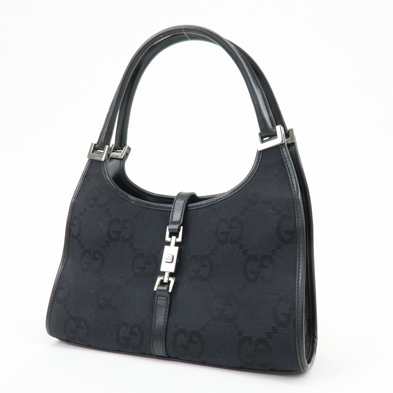 GUCCI Jackie GG Canvas Leather Shoulder Bag Hand Bag Black 002.1068