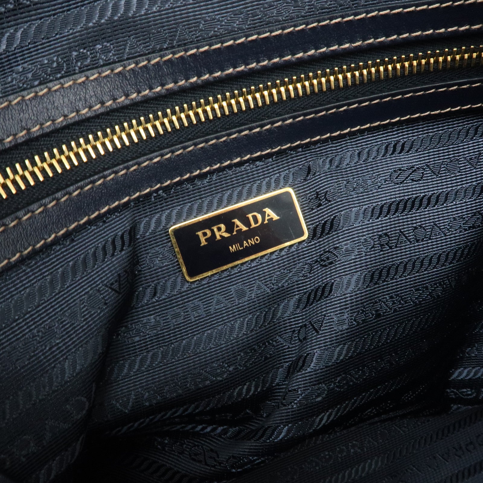 PRADA Logo Jacquard Leather Tote Bag Shoulder Bag Beige 1BG158