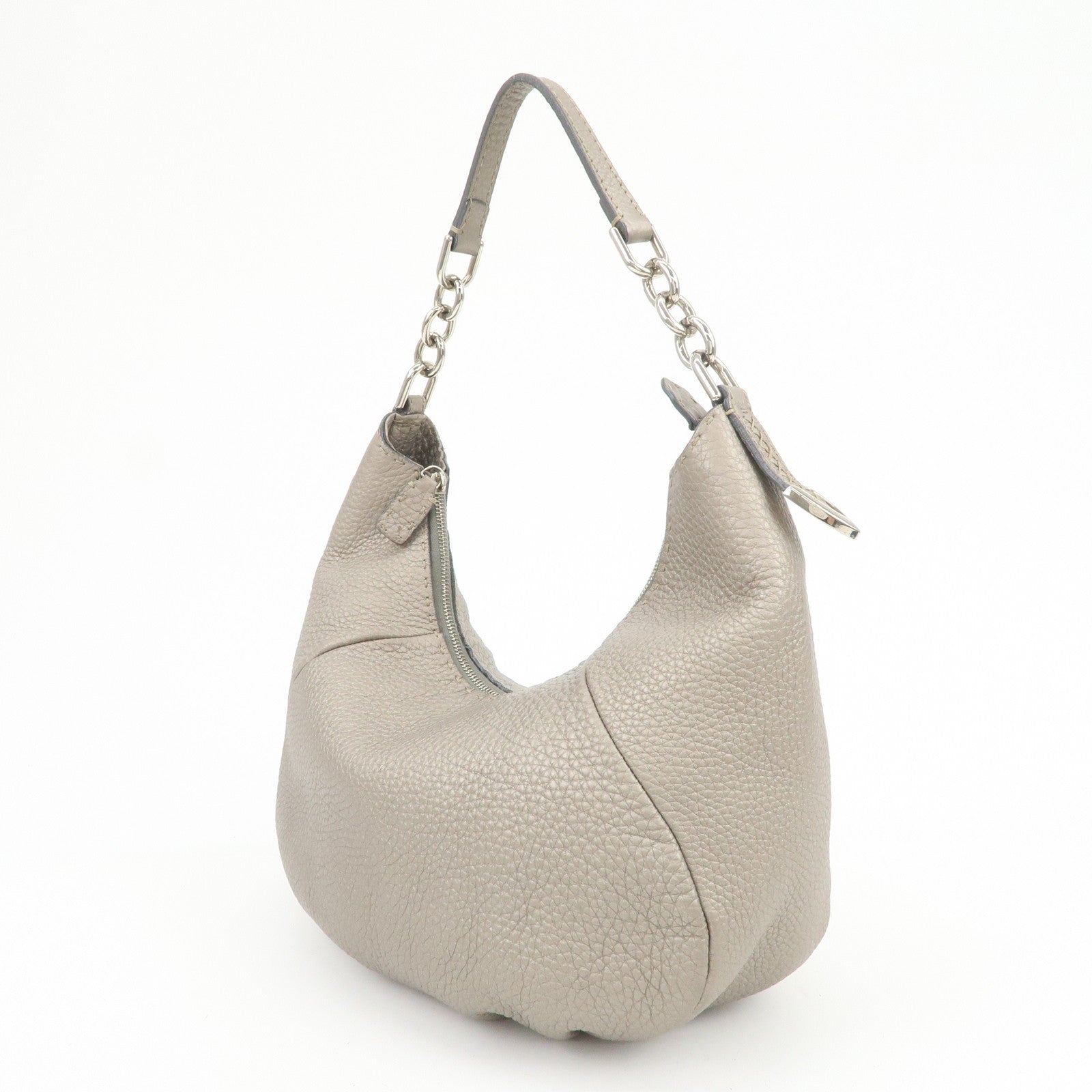 FENDI Selleria Leather Shoulder Bag Hand Bag Gray 8BR618