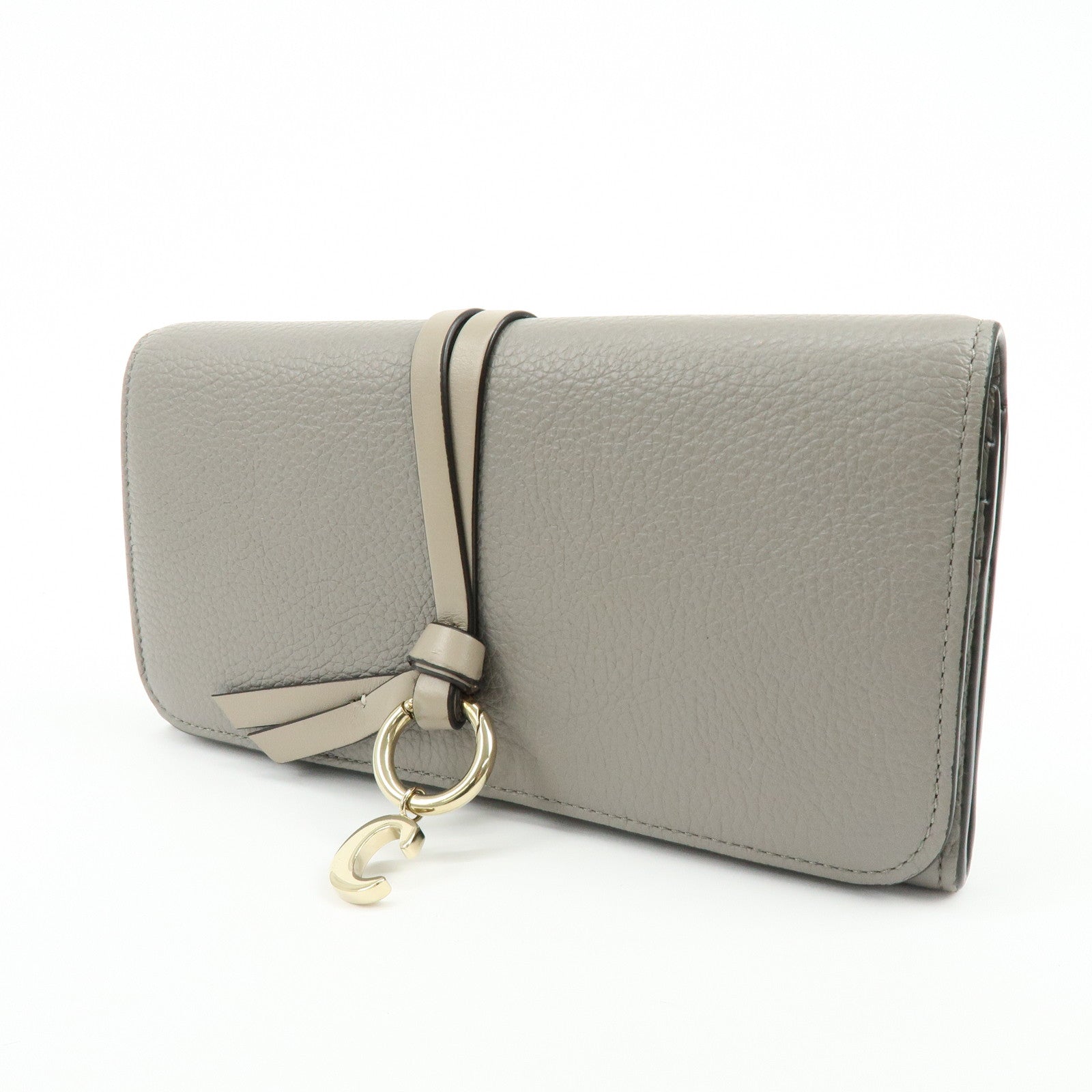 Chloe Alphabet Leather Flap Long Wallet C Charm Gray