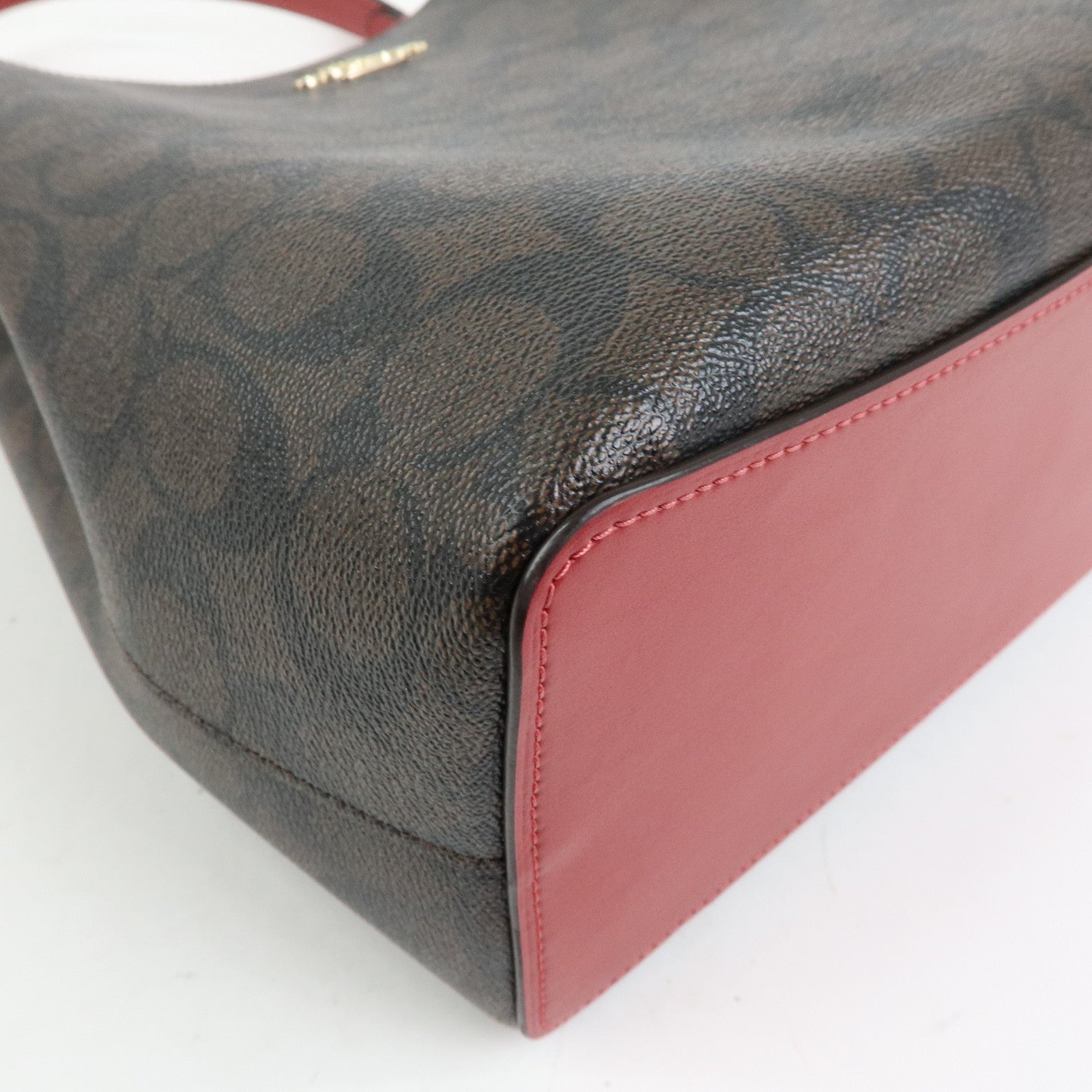 COACH Signature PVC 2Way Shoulder Bag Hand Bag Dark Brown Red