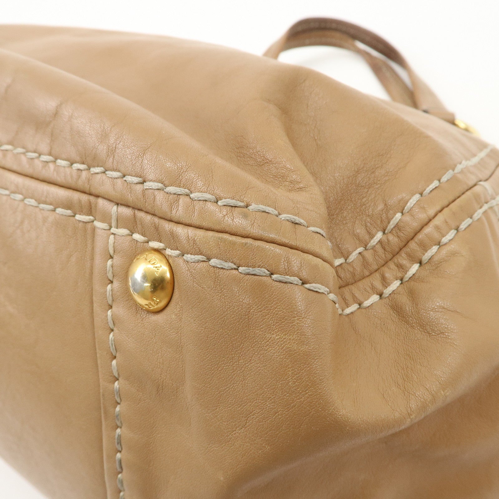 PRADA Leather Shoulder Bag Hand Bag Shoulder Bag Beige Gold BR4691 Used
