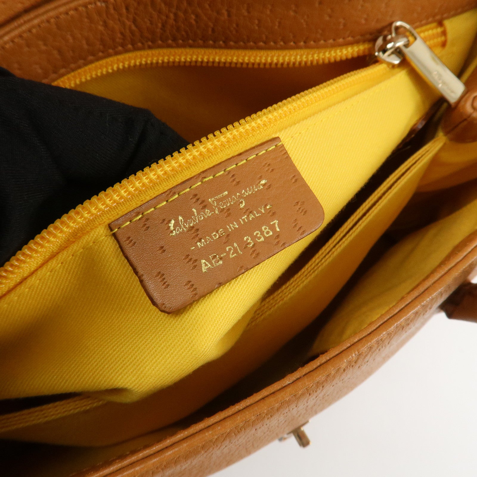 Ferragamo Gancini Leather Shoulder Bag Hand Bag Light Brown